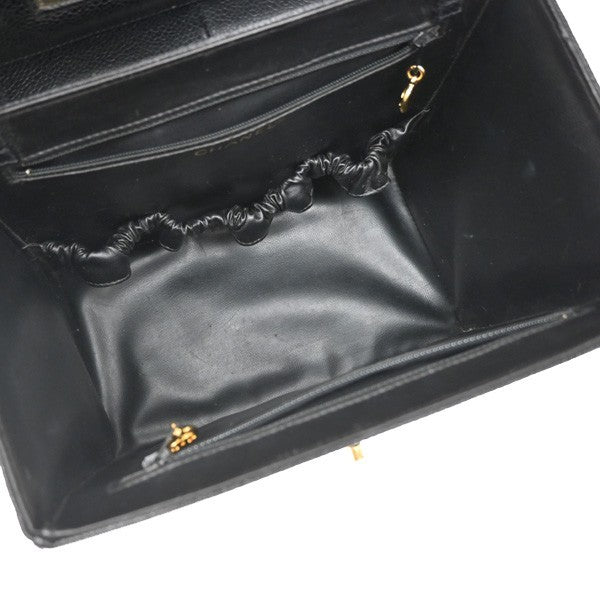 Chanel Vintage Vanity Case Calfskin Black Leather Handbag (Pre-Owned)
