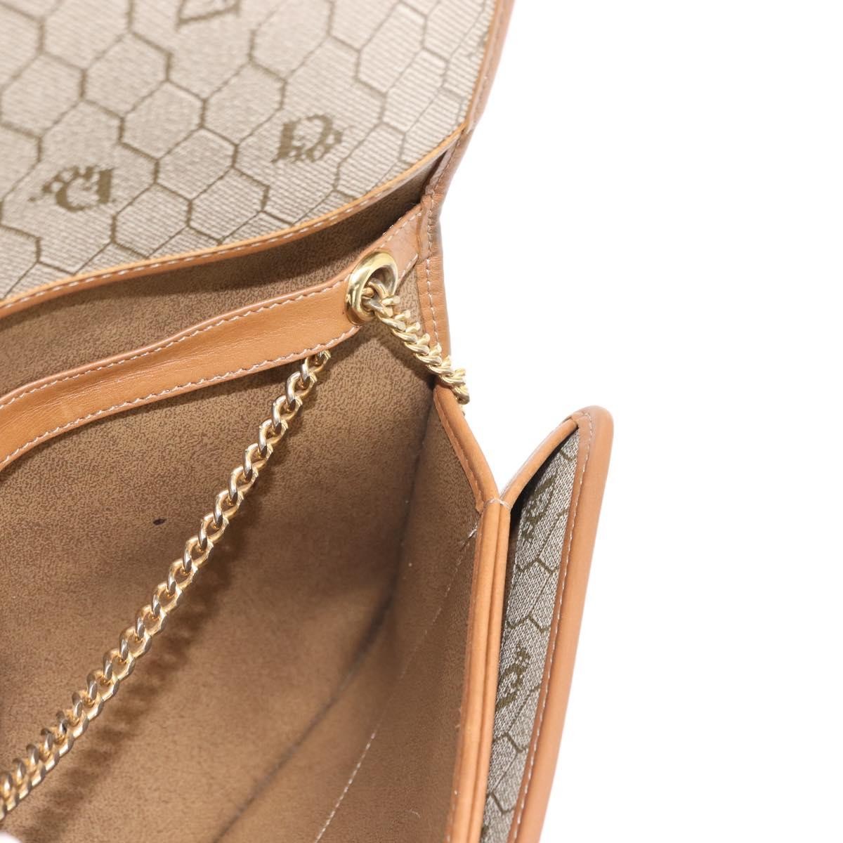 Christian Dior Vintage Honeycomb Chain Canvas Beige Canvas Shoulder Bag Bag (Pre-Owned)