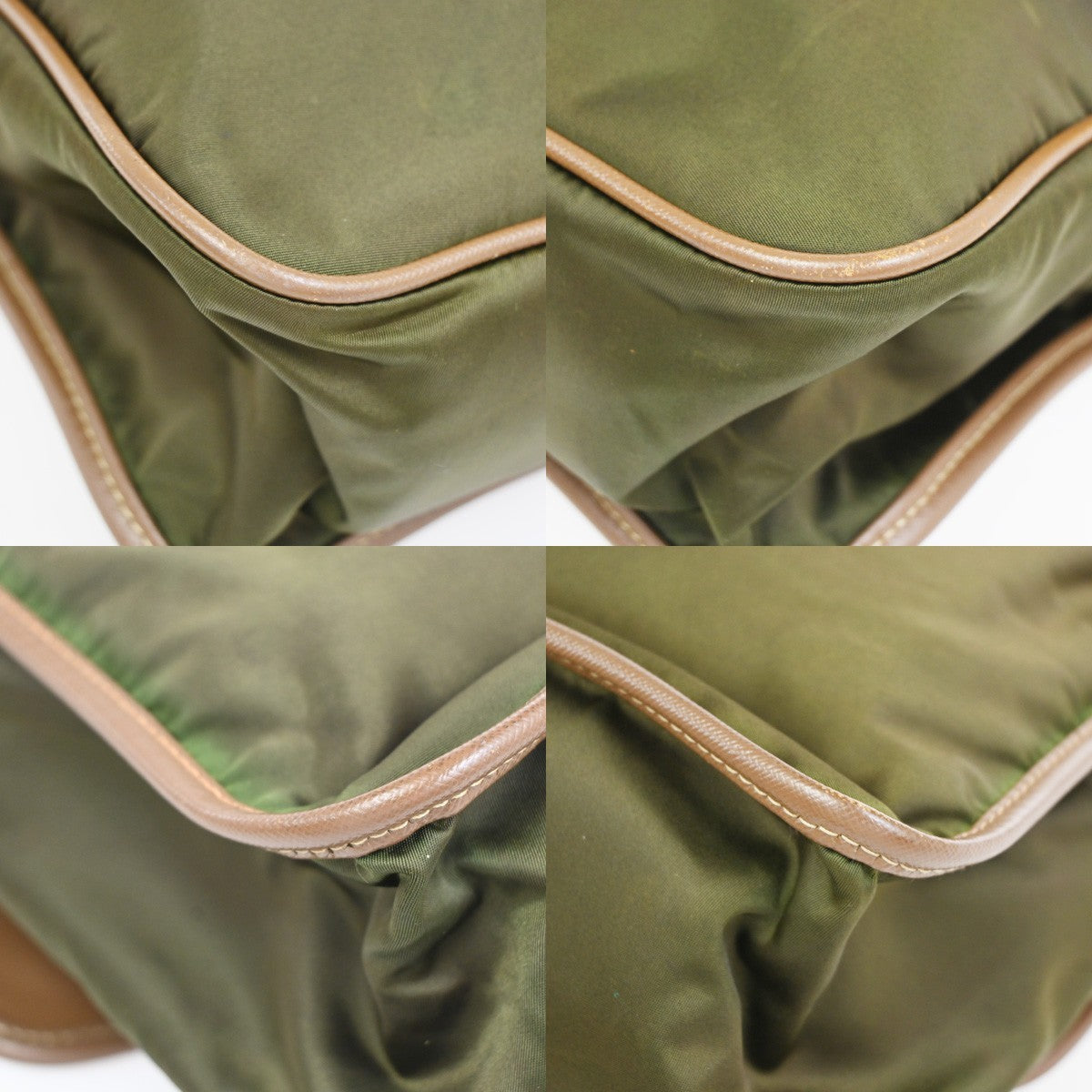 Prada Logo Buckle Messenger Nylon Khaki Nylon Handbag (Pre-Owned)