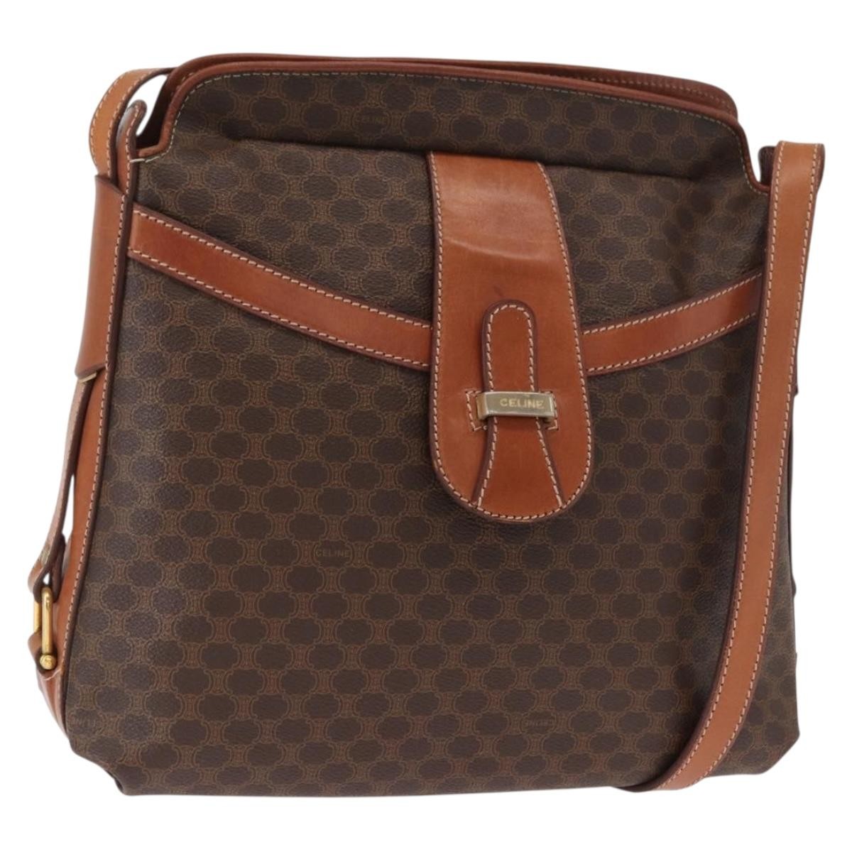 Celine Vintage Macadam Canvas And Leather Brown Canvas Shoulder Bag Bag (Pre-Owned)