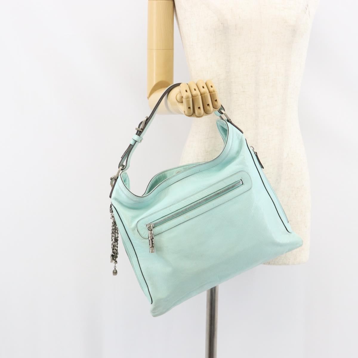 Versace Vintage Leather Blue Leather Handbag (Pre-Owned)