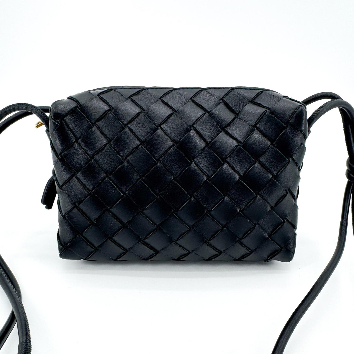 Bottega Veneta Loop Intrecciato Nappa Black Leather Crossbody Bag Bag (Pre-Owned)