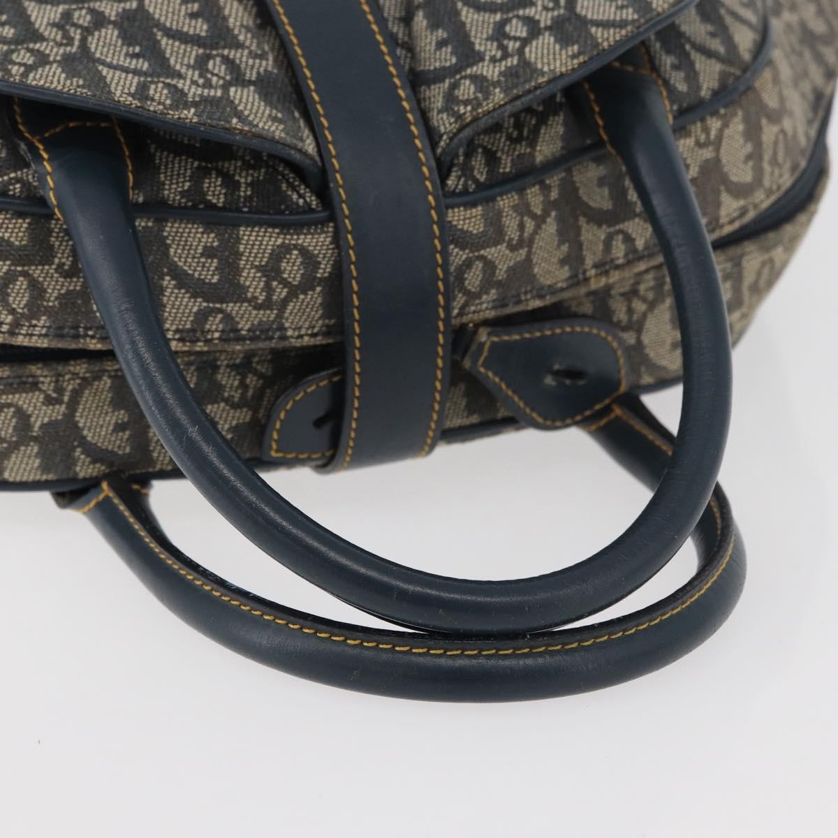 Christian Dior Vintage Saddle Bowler Diorissimo Canvas Navy Canvas Handbag (Pre-Owned)