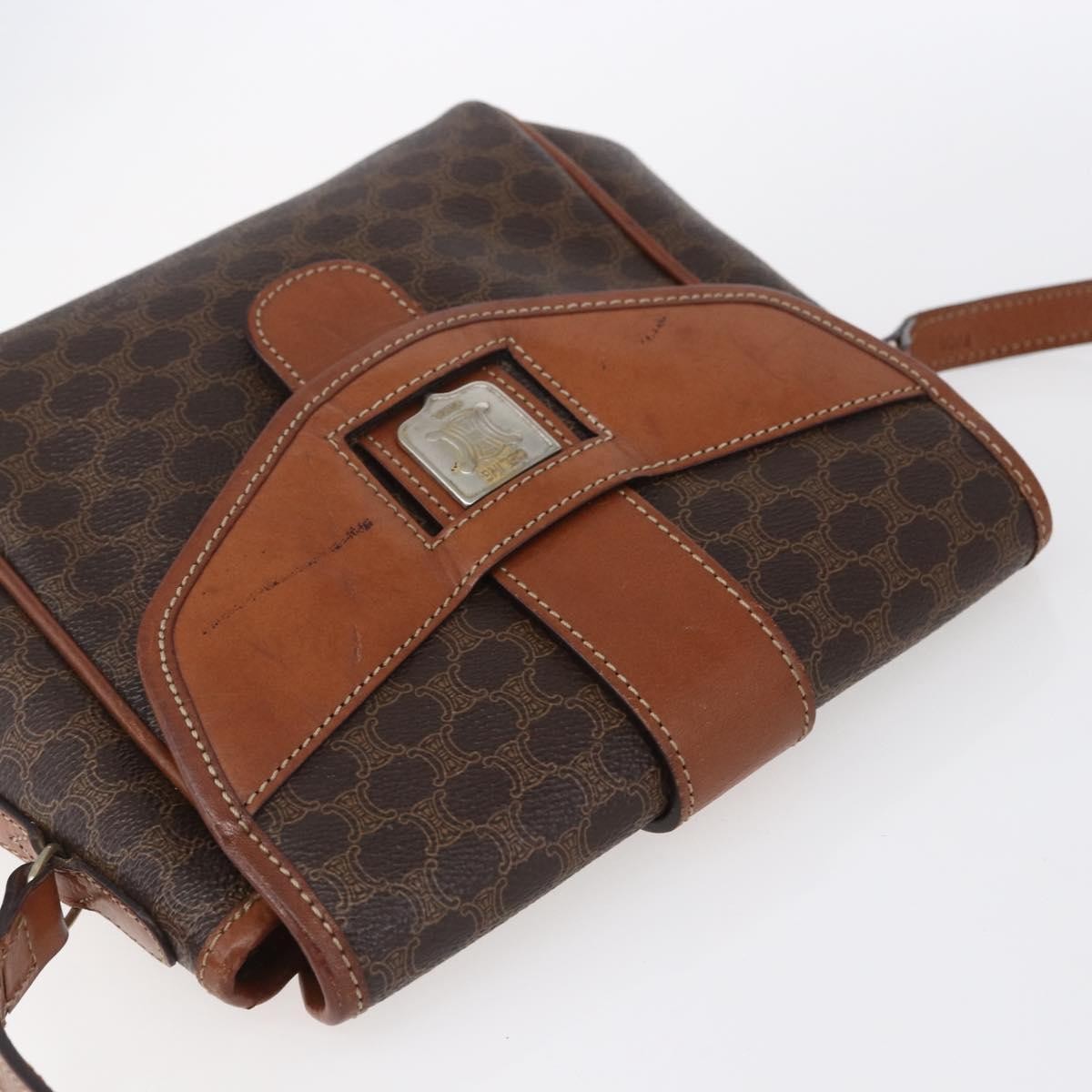 Celine Vintage Macadam Canvas And Leather Brown Canvas Shoulder Bag Bag (Pre-Owned)