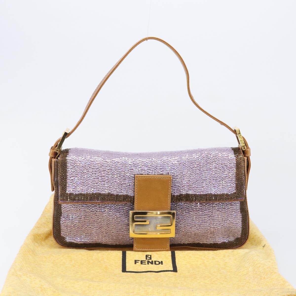 Fendi Baguette Paillettes Embellished Leather Purple Leather Handbag (Pre-Owned)