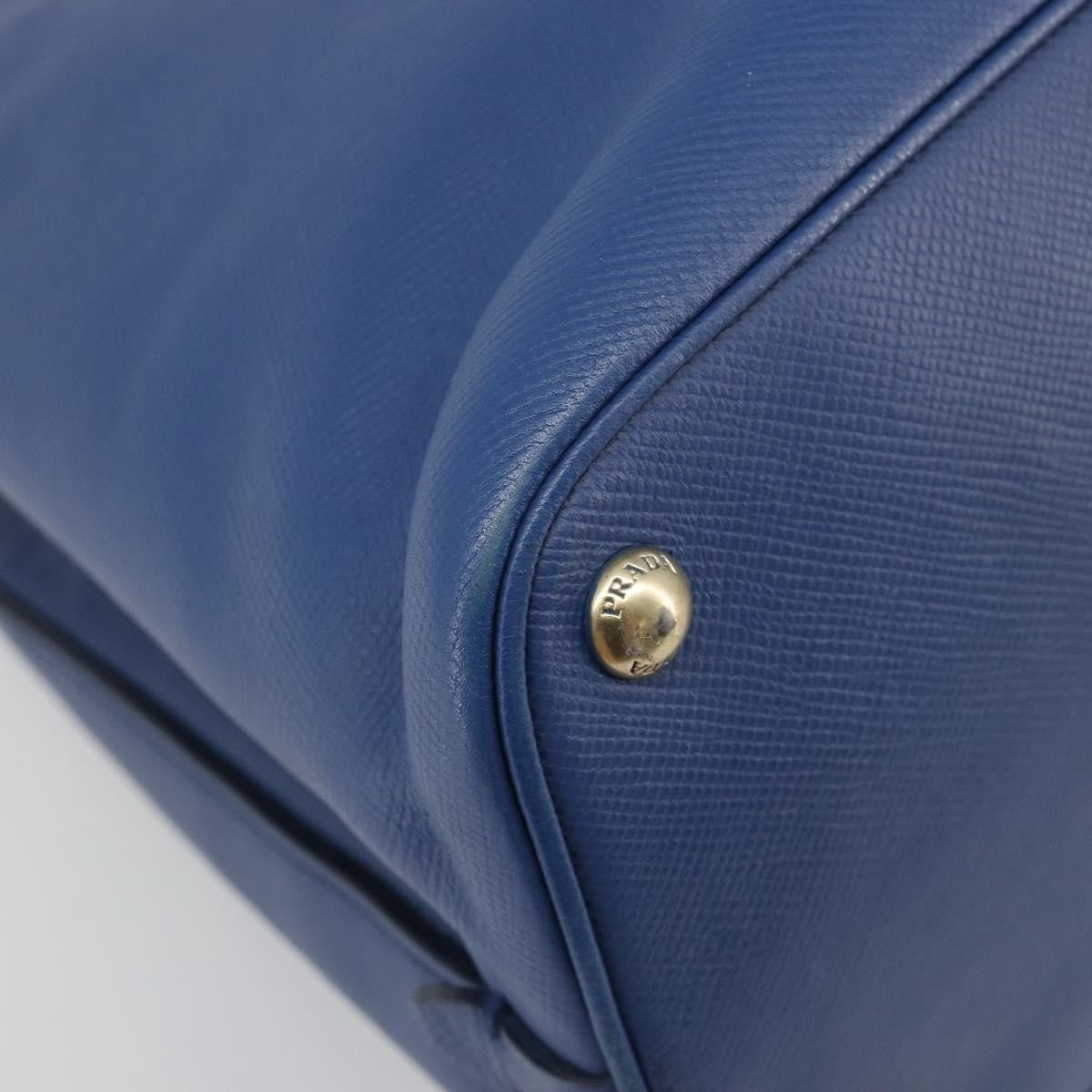 Prada Cuir Promenade Front Zip Tote Leather Blue Leather Handbag (Pre-Owned)