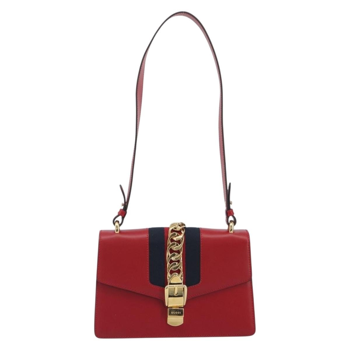 Gucci Sylvie Leather Red Leather Shoulder Bag Bag (Pre-Owned)