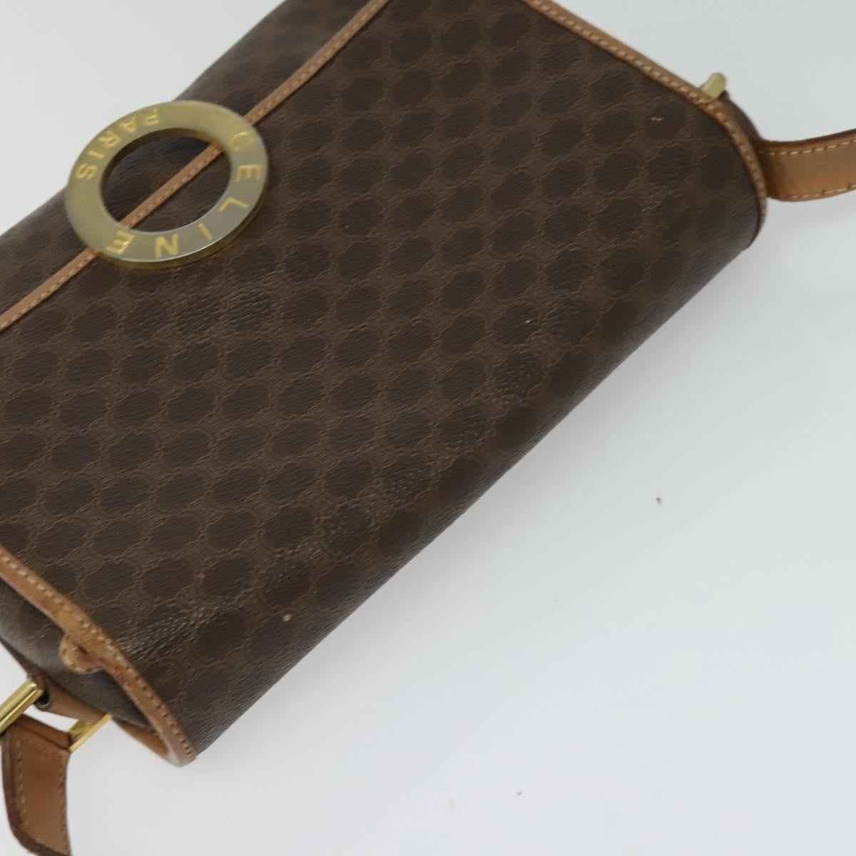 Celine Vintage Macadam Circle Logo Canvas And Leather Brown Canvas Shoulder Bag Bag (Pre-Owned)