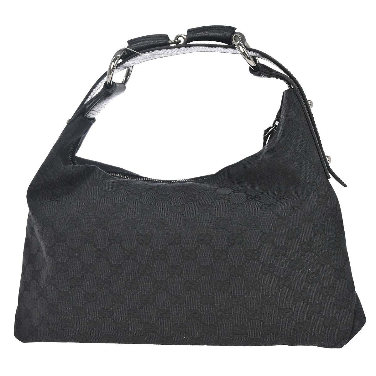 Gucci Horsebit Hobo Gg Canvas Black Canvas Handbag (Pre-Owned)