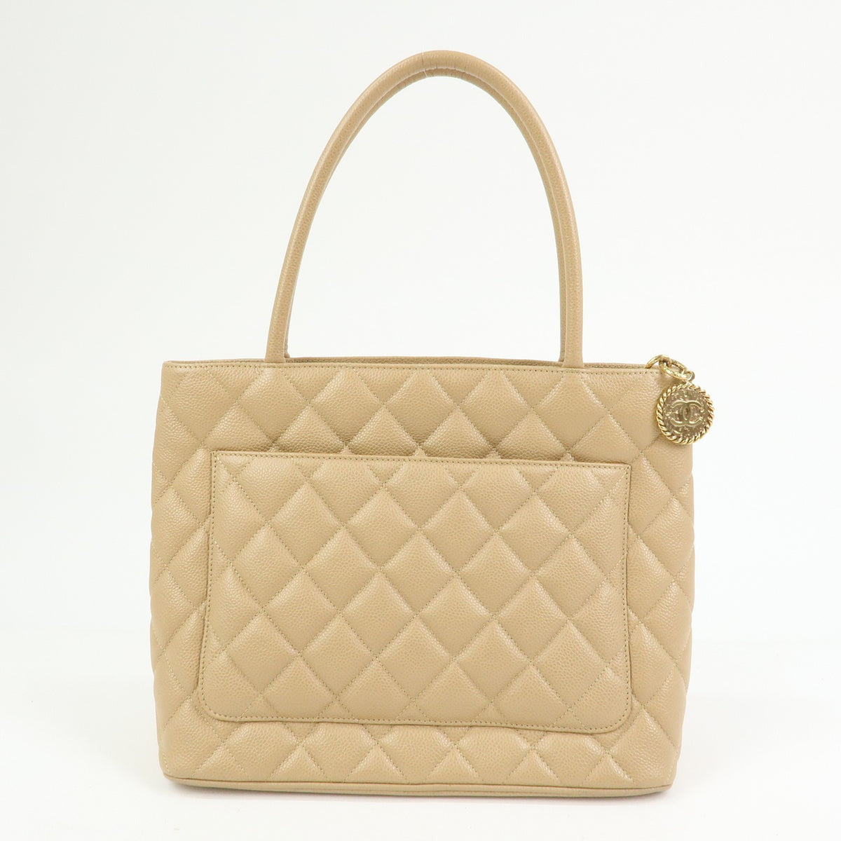 Chanel Medallion Quilted Lambskin Beige Calfskin Tote Bag Bag (Pre-Owned)