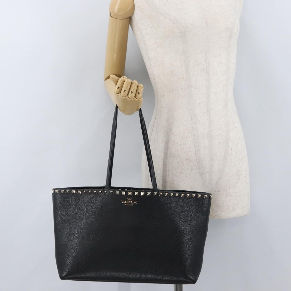 Valentino Garavani Rockstud Shopping Tote Leather Black Leather Tote Bag Bag (Pre-Owned)