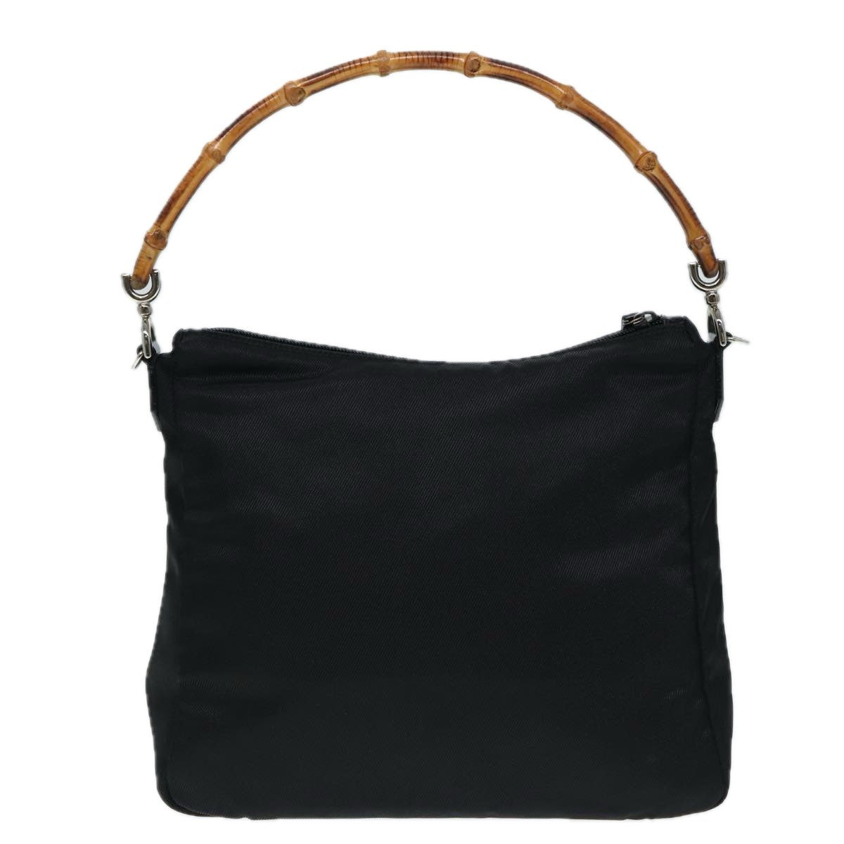 Gucci Vintage Bamboo Handle Nylon Black Nylon Handbag (Pre-Owned)