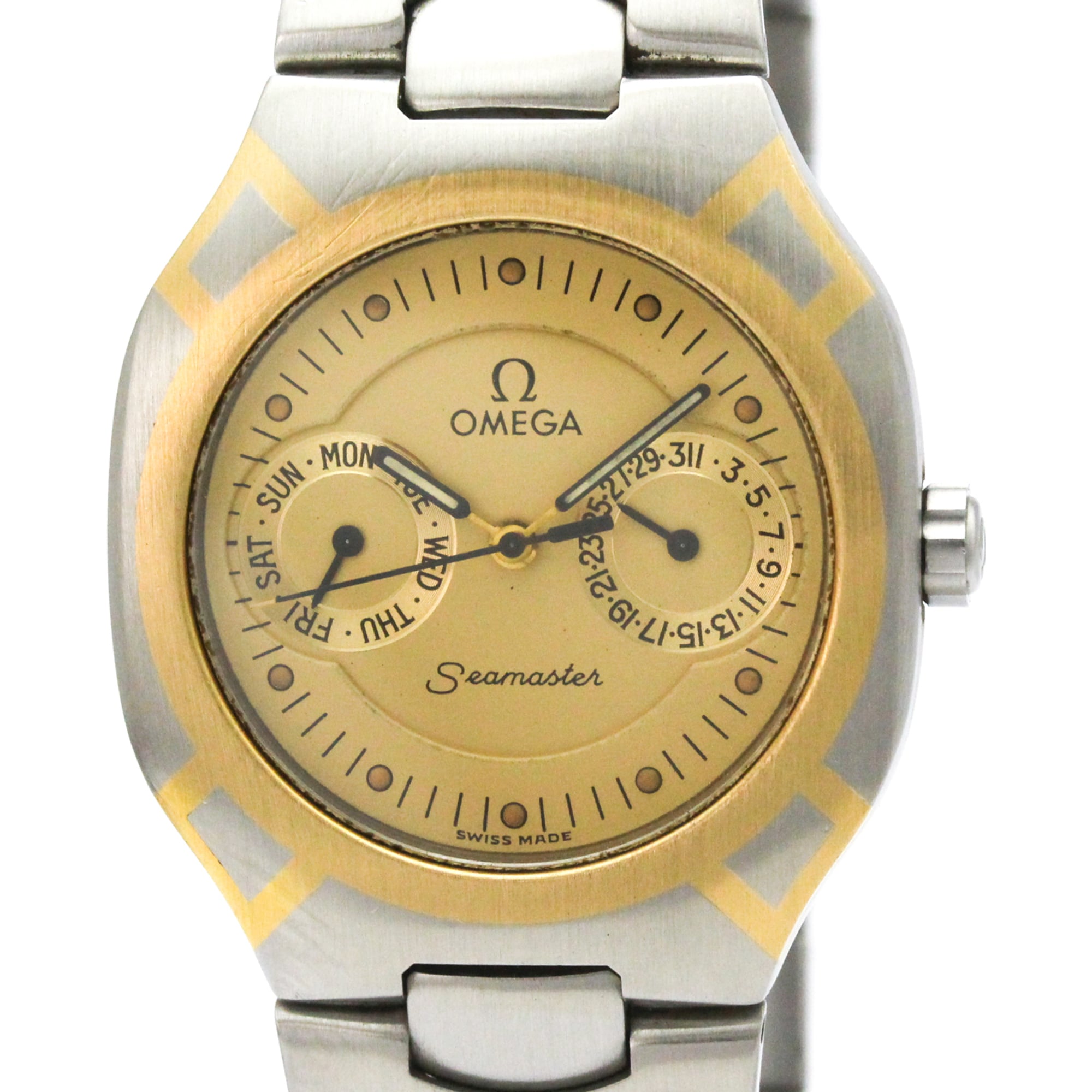 Omega Seamaster Polaris Day-Date Quartz Stainless Steel With Plated Metal Watch (Pre-Owned)