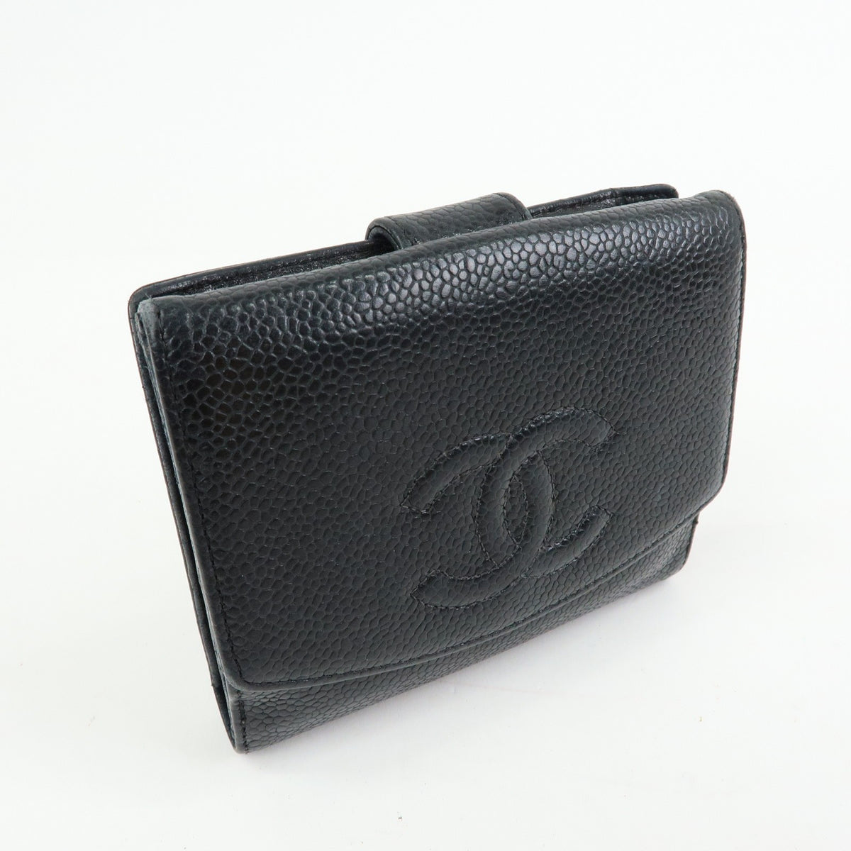 Chanel Vintage Timeless Bifold Caviar Black Leather Wallets Accessory (Pre-Owned)