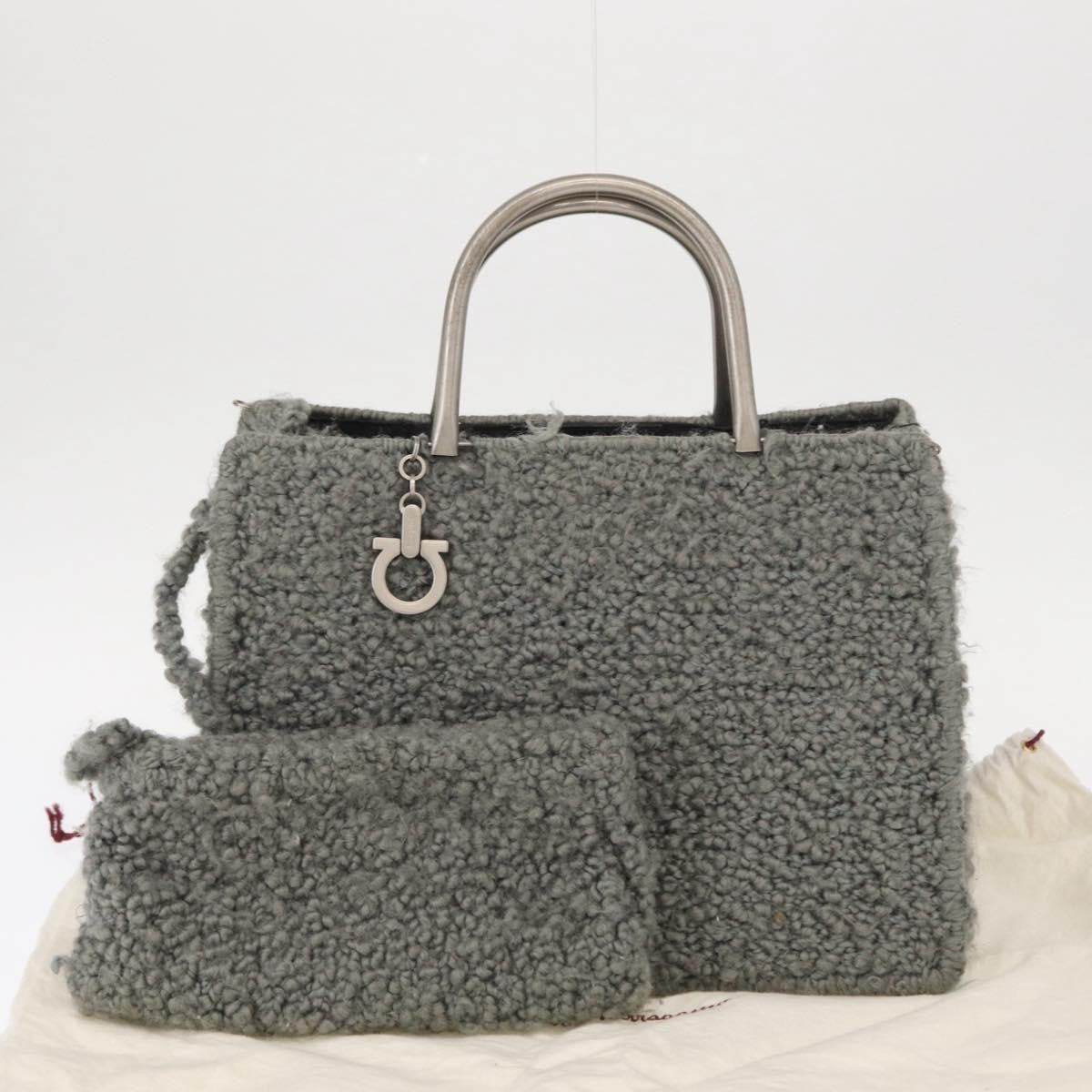 Salvatore Ferragamo Gancini Wool Gray Wool Handbag (Pre-Owned)