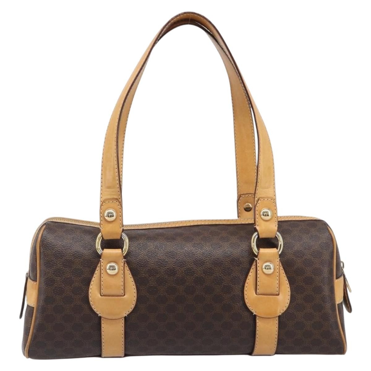Celine Vintage Shoulder Bag Macadam Canvas & Leather Brown Pvc Shoulder Bag Bag (Pre-Owned)