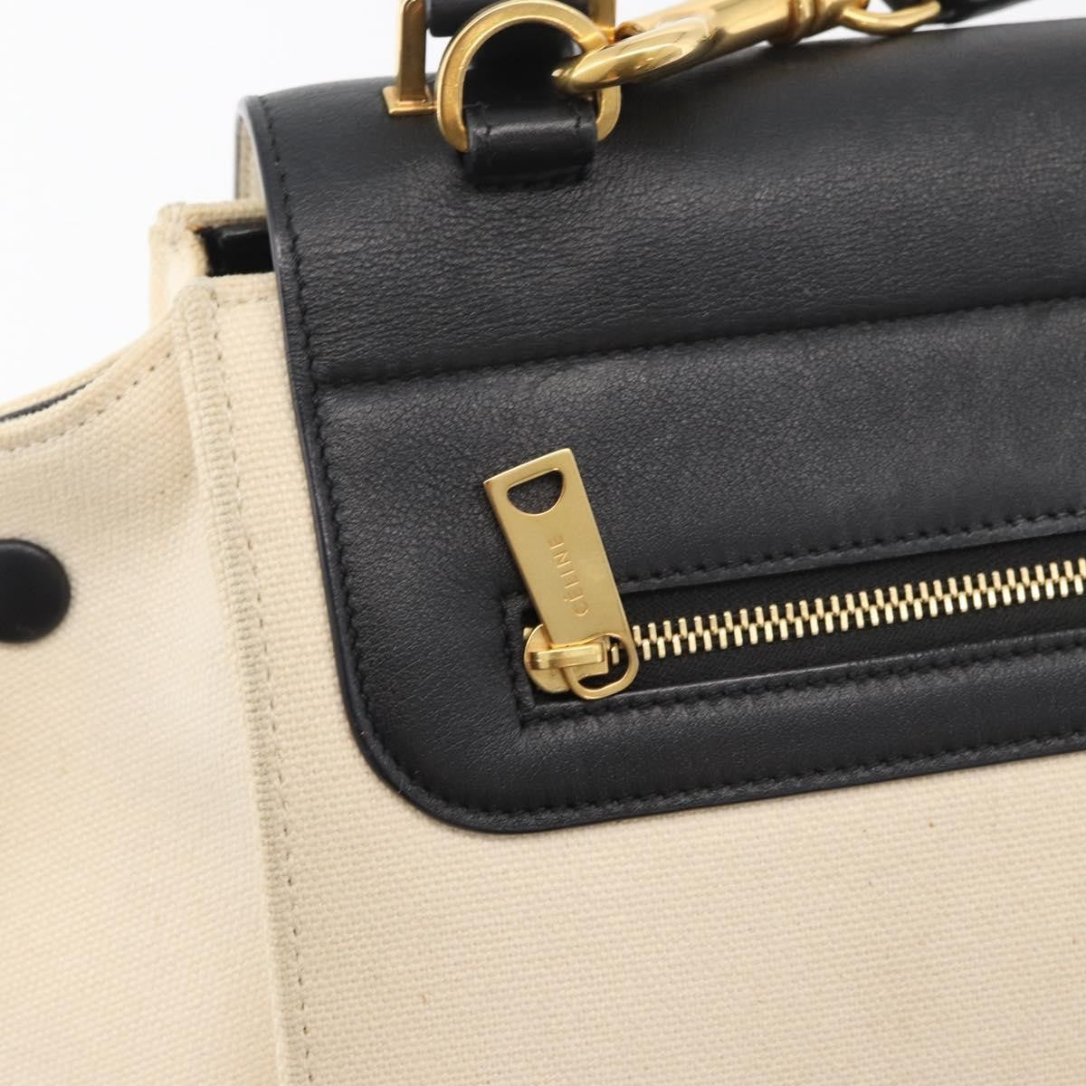 Celine Trapeze Leather With Canvas Beige Canvas Handbag (Pre-Owned)