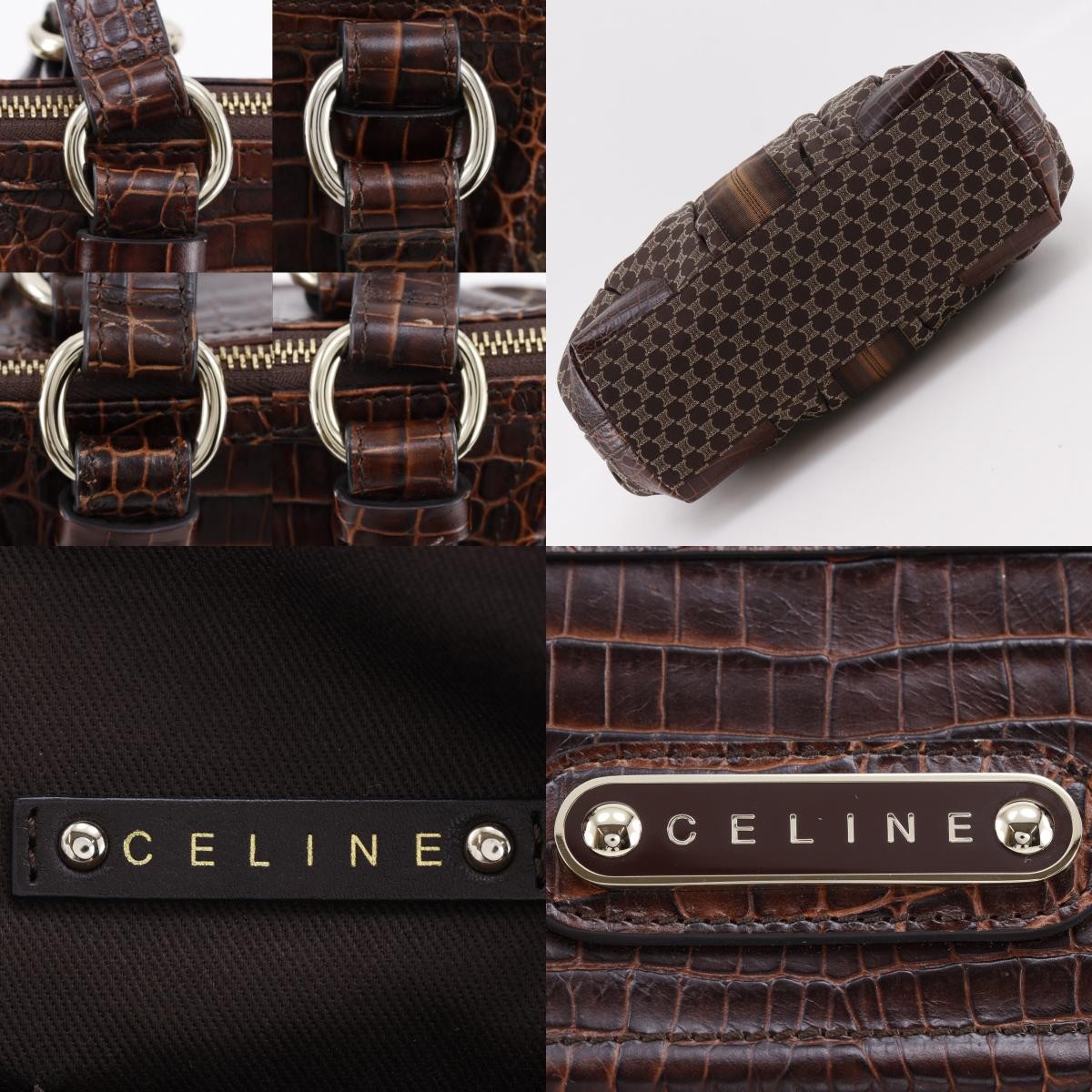Celine Macadam Macadam With Leather Brown Leather Tote Bag Bag (Pre-Owned)