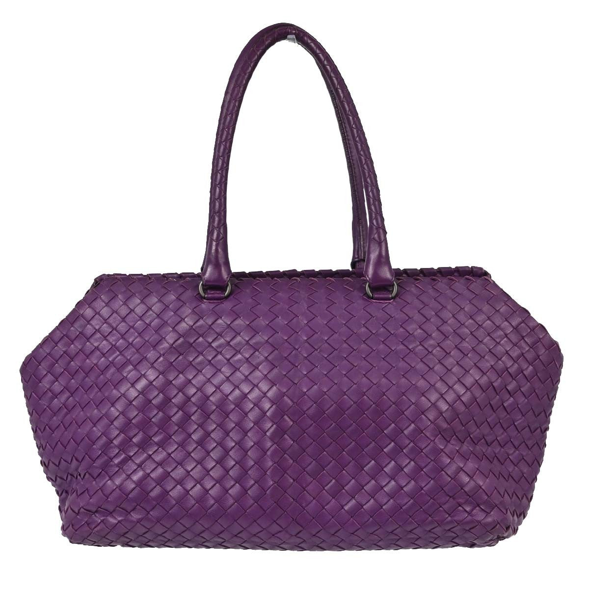 Bottega Veneta Brick Intrecciato Nappa Purple Leather Tote Bag Bag (Pre-Owned)