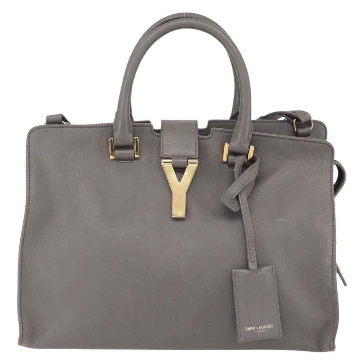 Saint Laurent Classic Y Cabas Leather Gray Leather Tote Bag Bag (Pre-Owned)