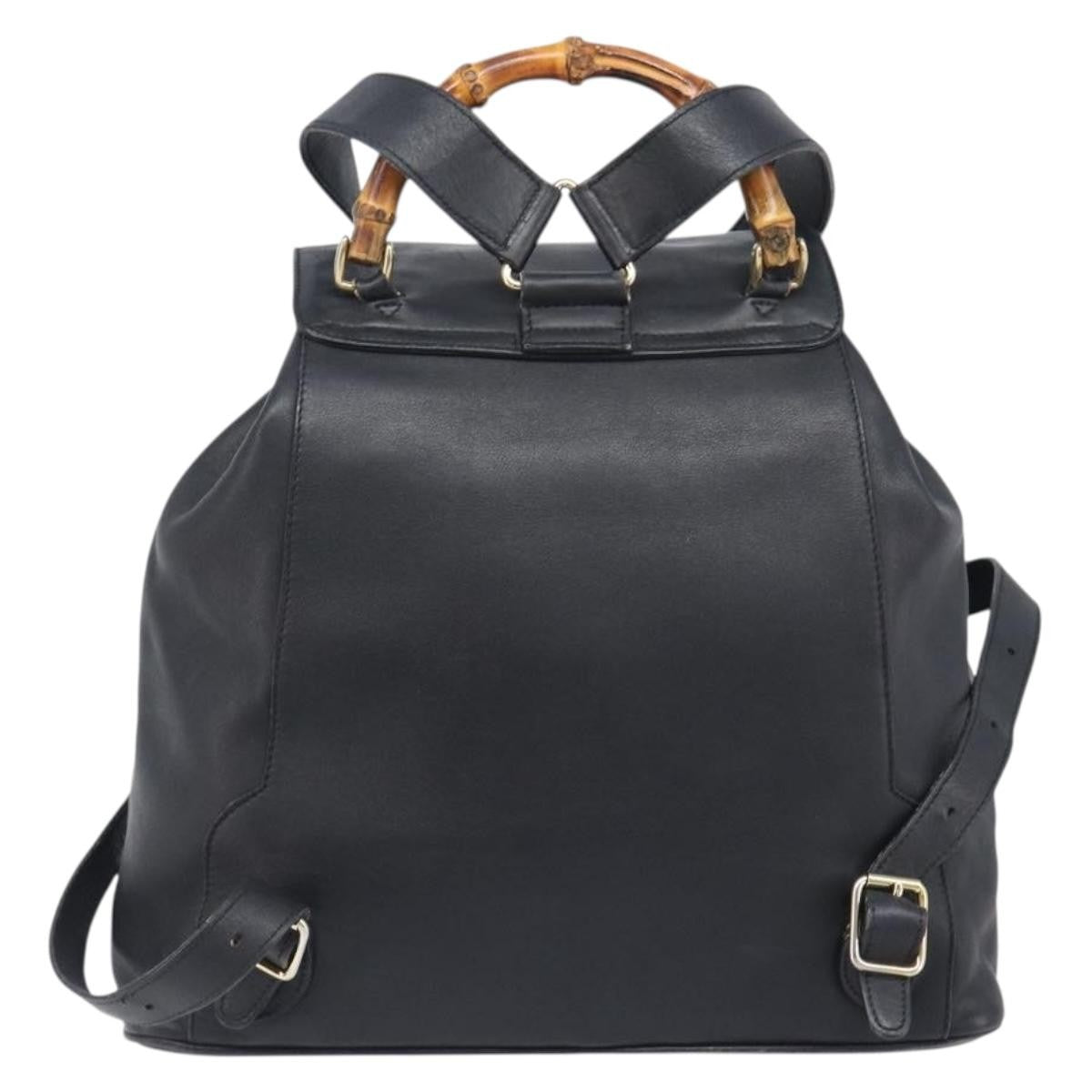 Gucci Vintage Bamboo Leather Black Leather Backpack Bag (Pre-Owned)