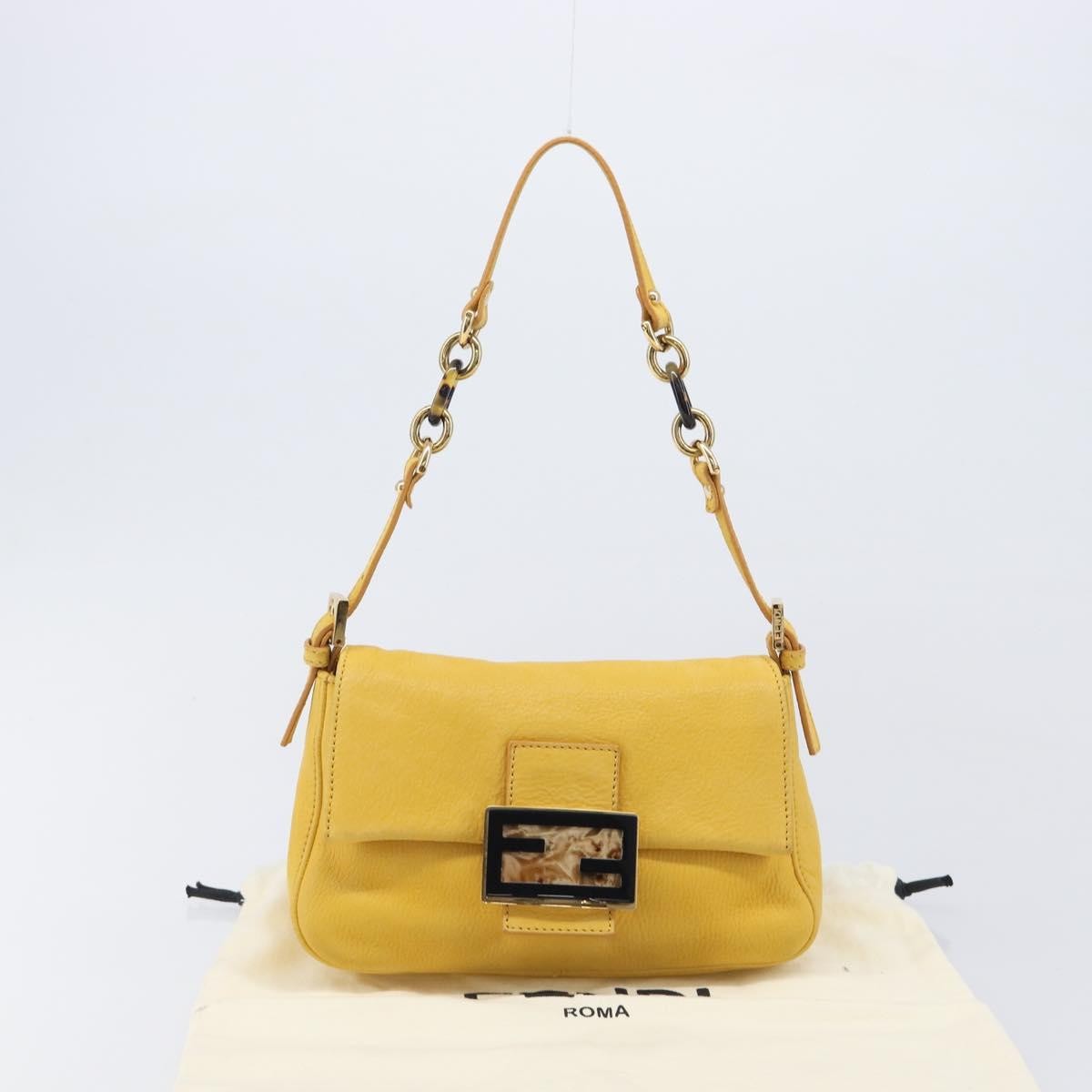 Fendi Fendi Mamma Baguette Monogram Canvas Yellow Leather Handbag (Pre-Owned)