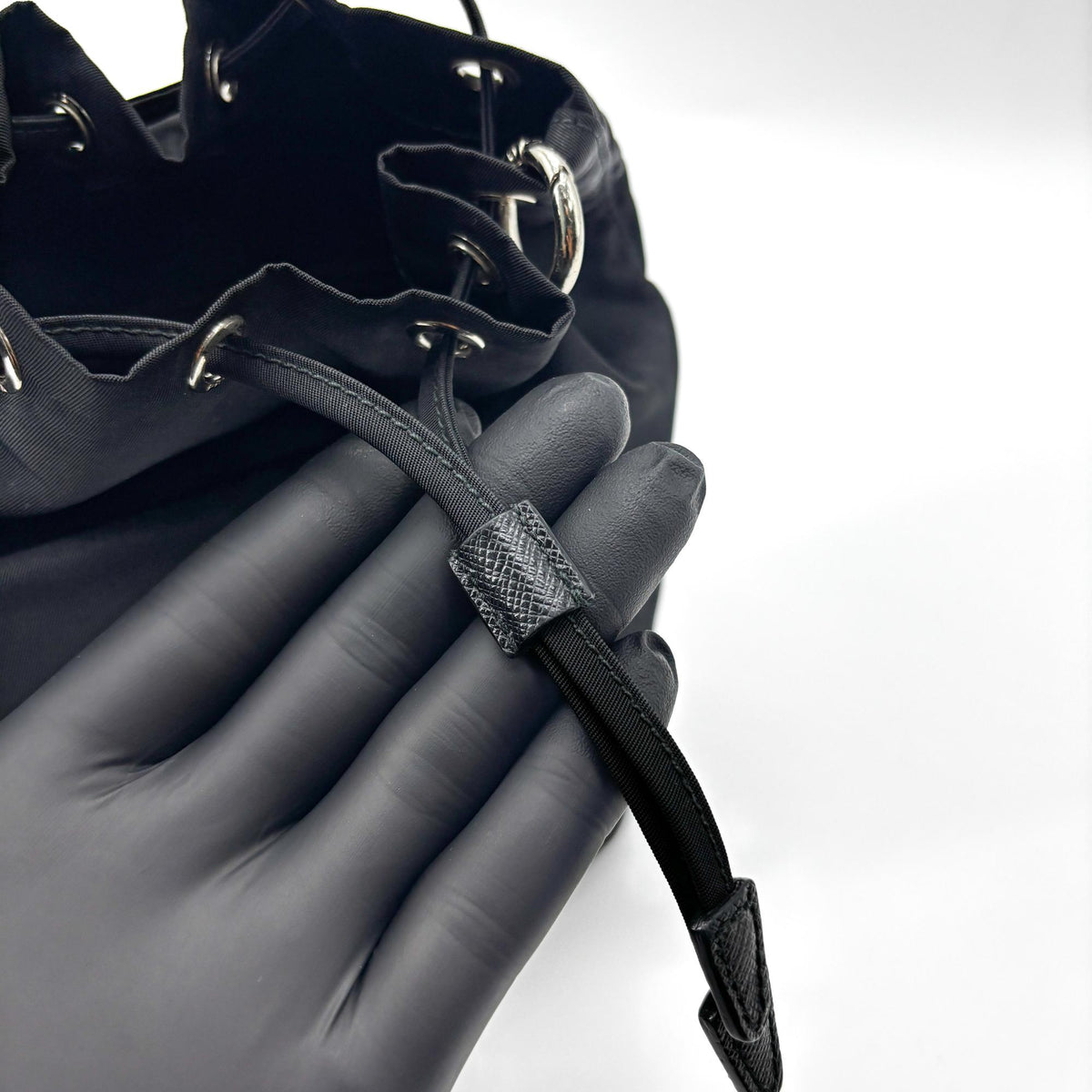 Prada Vela Drawstring Bucket Tessuto Black Nylon Clutche & Pouche Bag (Pre-Owned)
