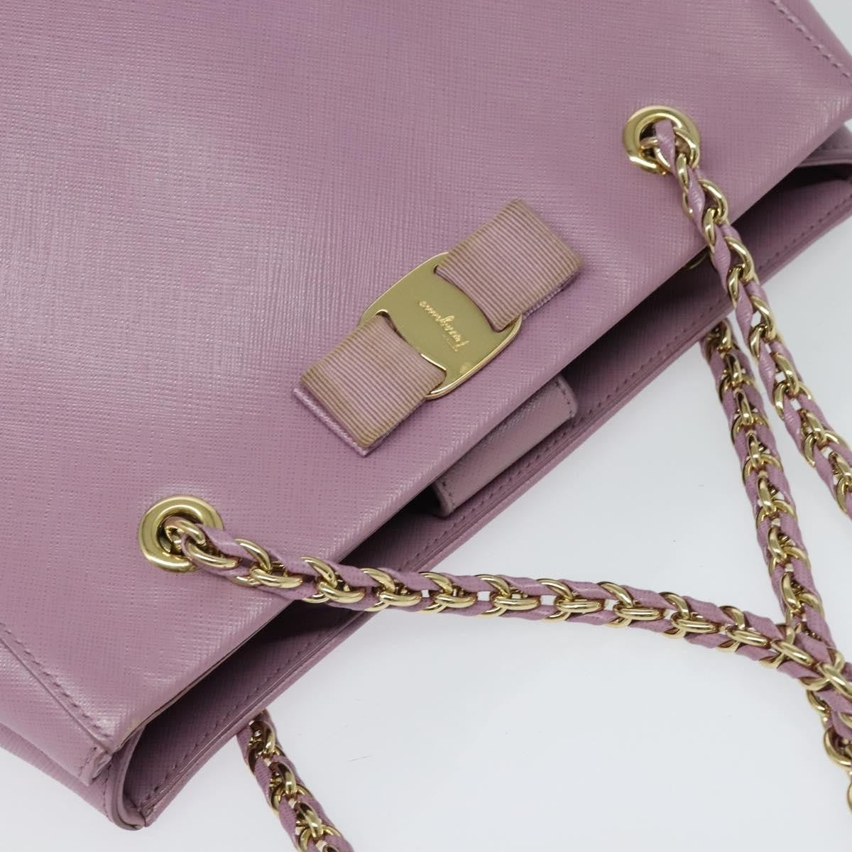 Salvatore Ferragamo Vara Bow Chain Tote Leather Purple Leather Tote Bag Bag (Pre-Owned)