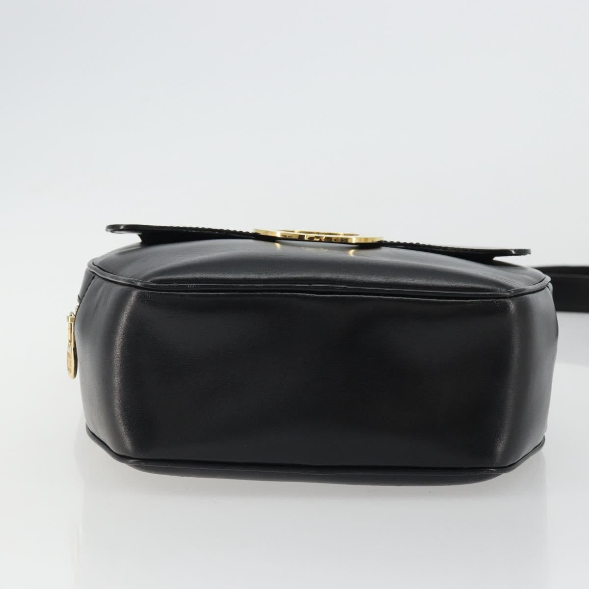 Celine Circle Logo Leather Black Leather Shoulder Bag Bag (Pre-Owned)
