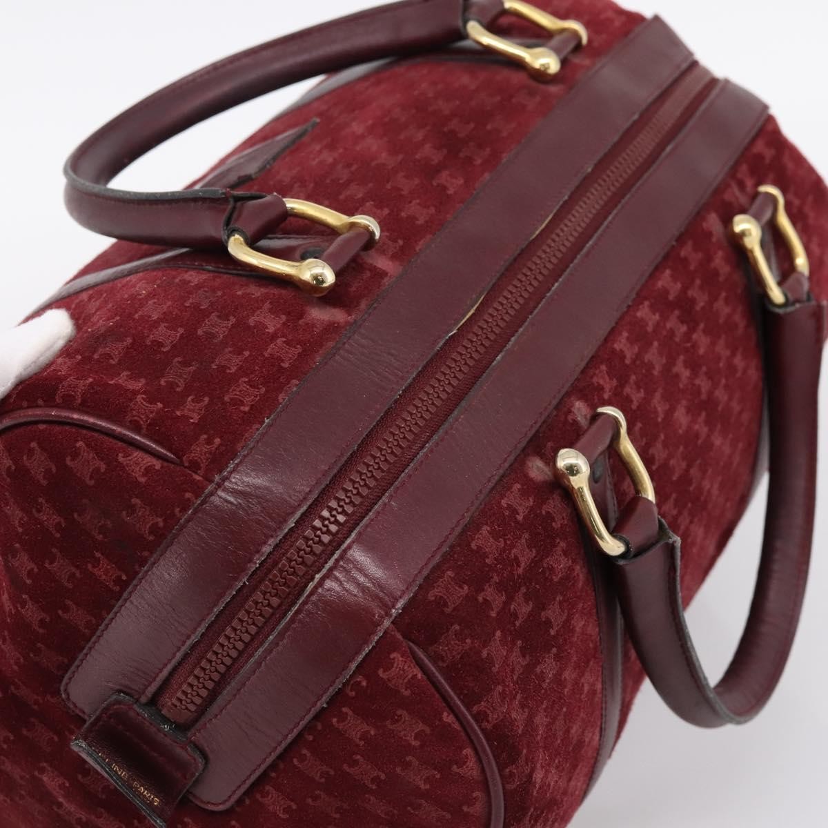 Celine Vintage Macadam Boston Velvet And Leather Burgundy Velvet Handbag (Pre-Owned)