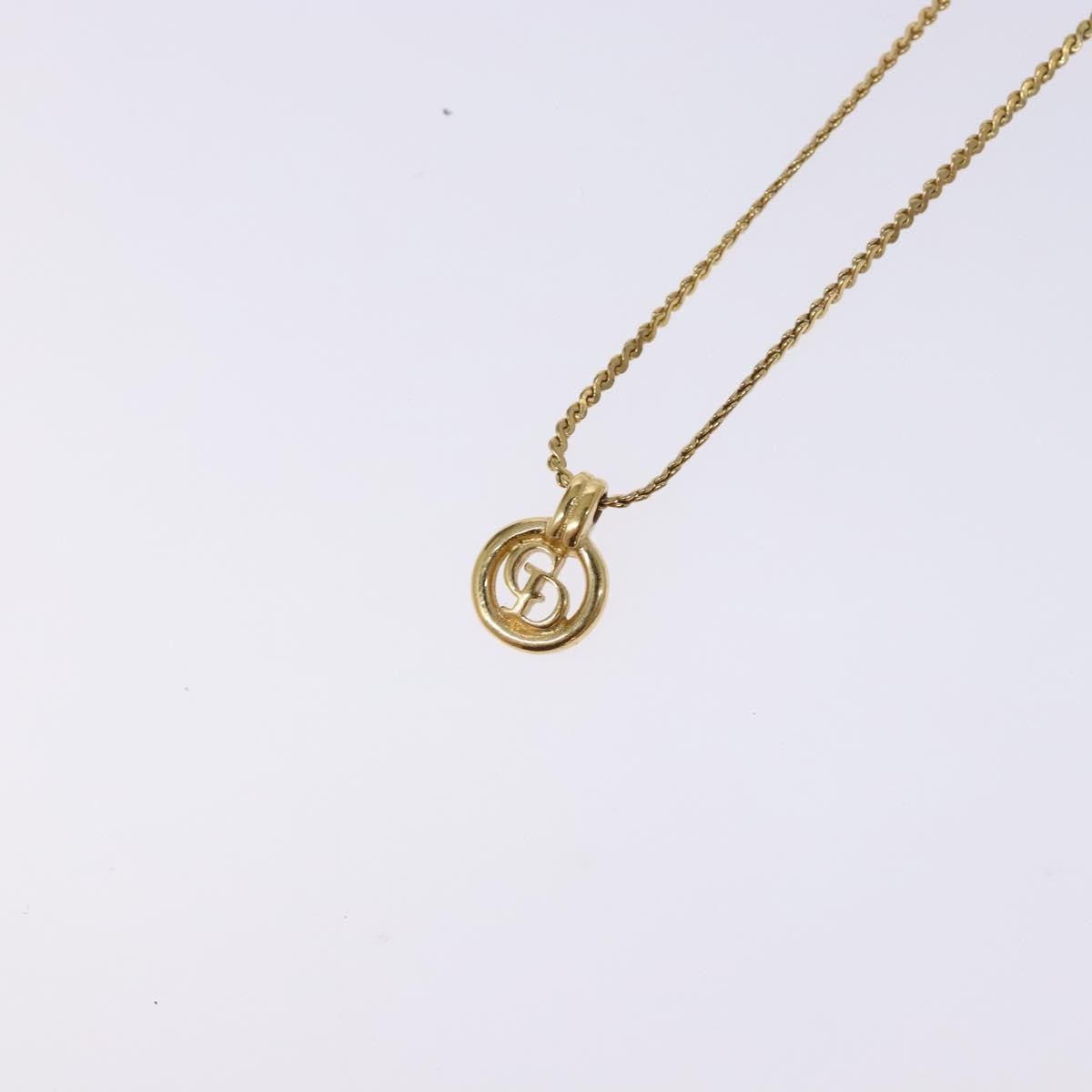 Christian Dior Round Logo Pendant Metal With Crystal Gold Metal Necklace Jewelry (Pre-Owned)