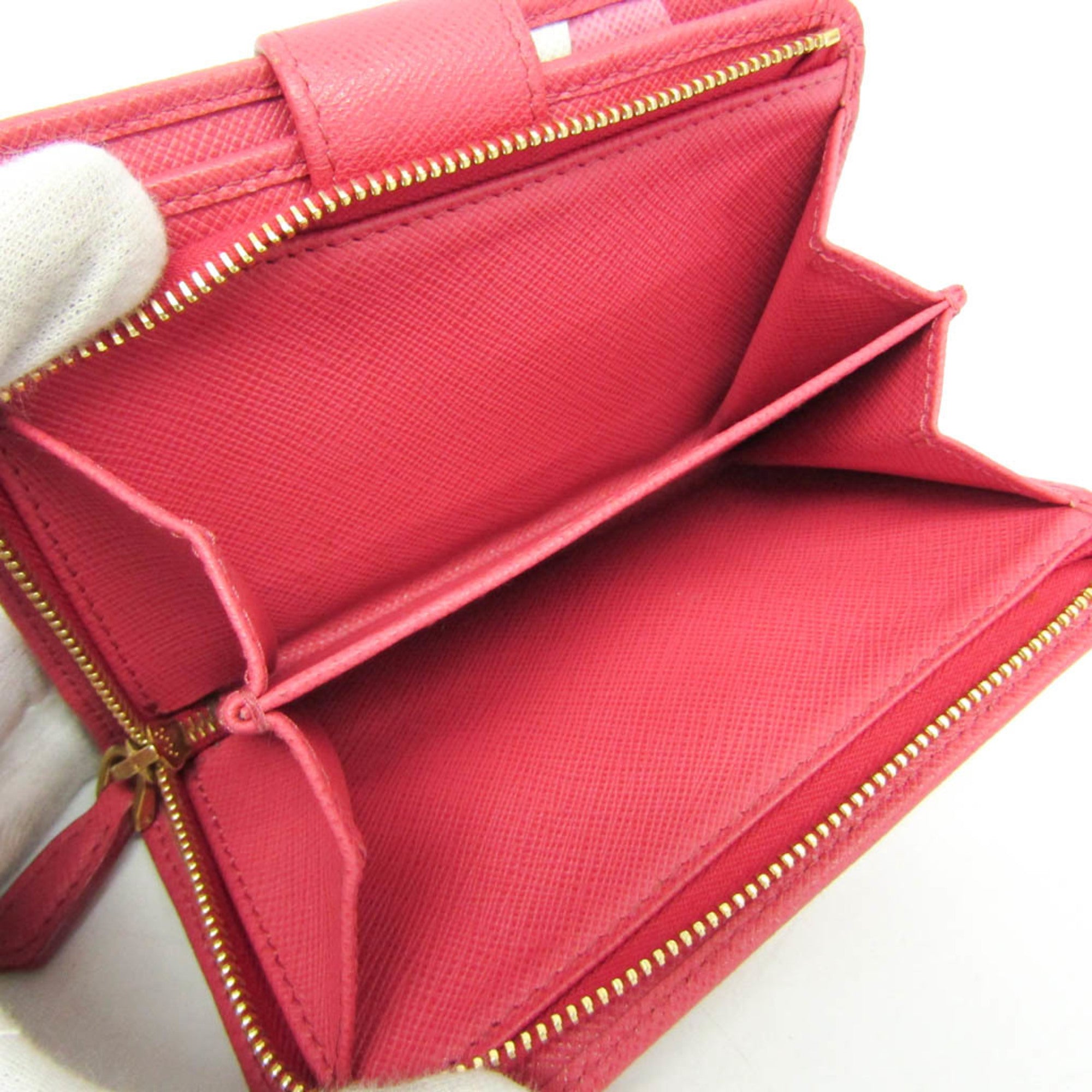 Prada Tab Bifold Saffiano Leather Pink Leather Wallets Accessory (Pre-Owned)