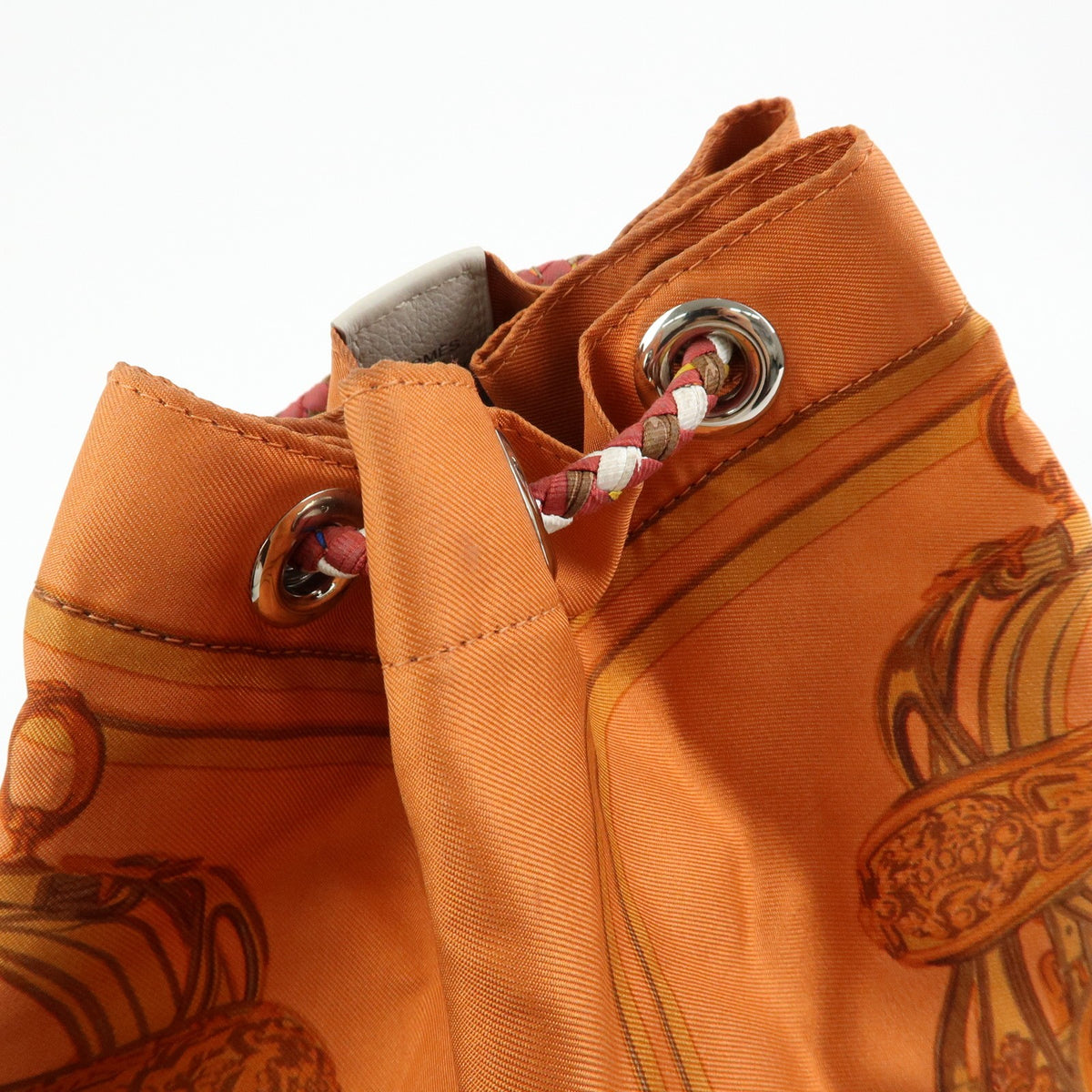 Hermes Soie Cool Printed Silk And Calfskin Orange Silk Handbag (Pre-Owned)
