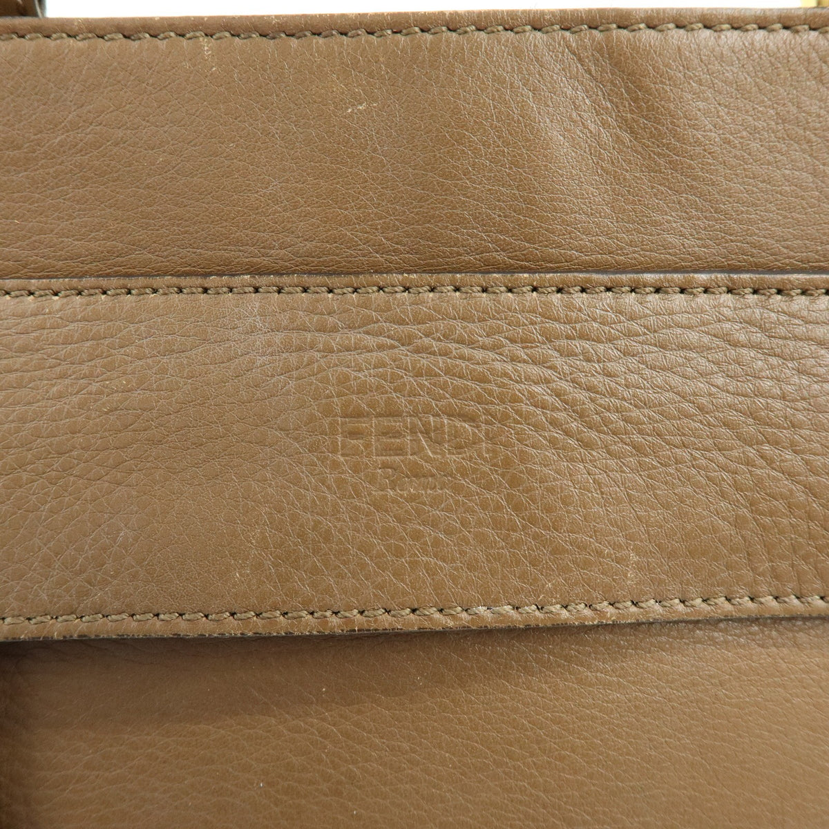 Fendi Boxy Leather With Pequin Canvas Brown Leather Tote Bag Bag (Pre-Owned)