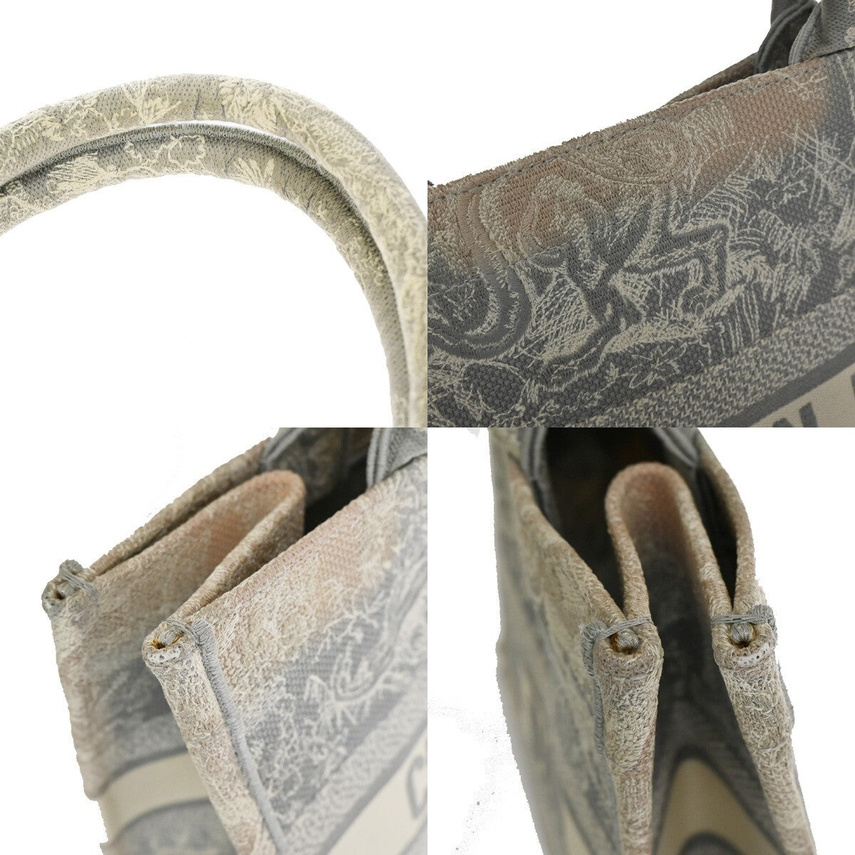 Christian Dior Book Tote Embroidered Canvas Gray Canvas Bag (Pre-Owned)