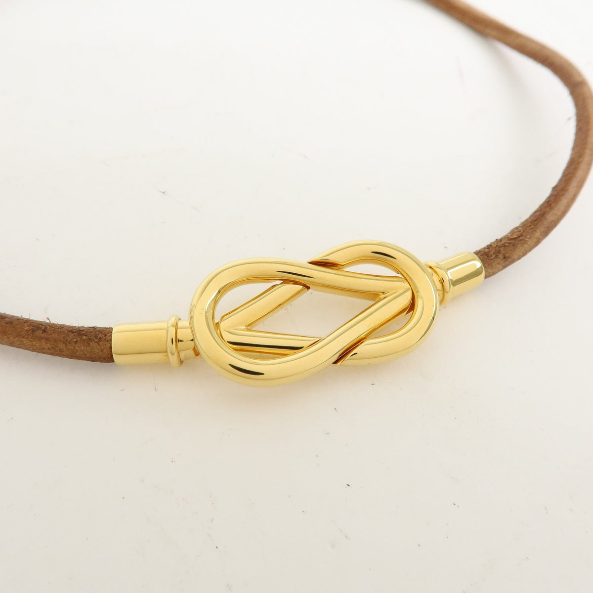 Hermes Jumbo Hook Choker Woven Leather And Metal Brown Leather Necklace Jewelry (Pre-Owned)