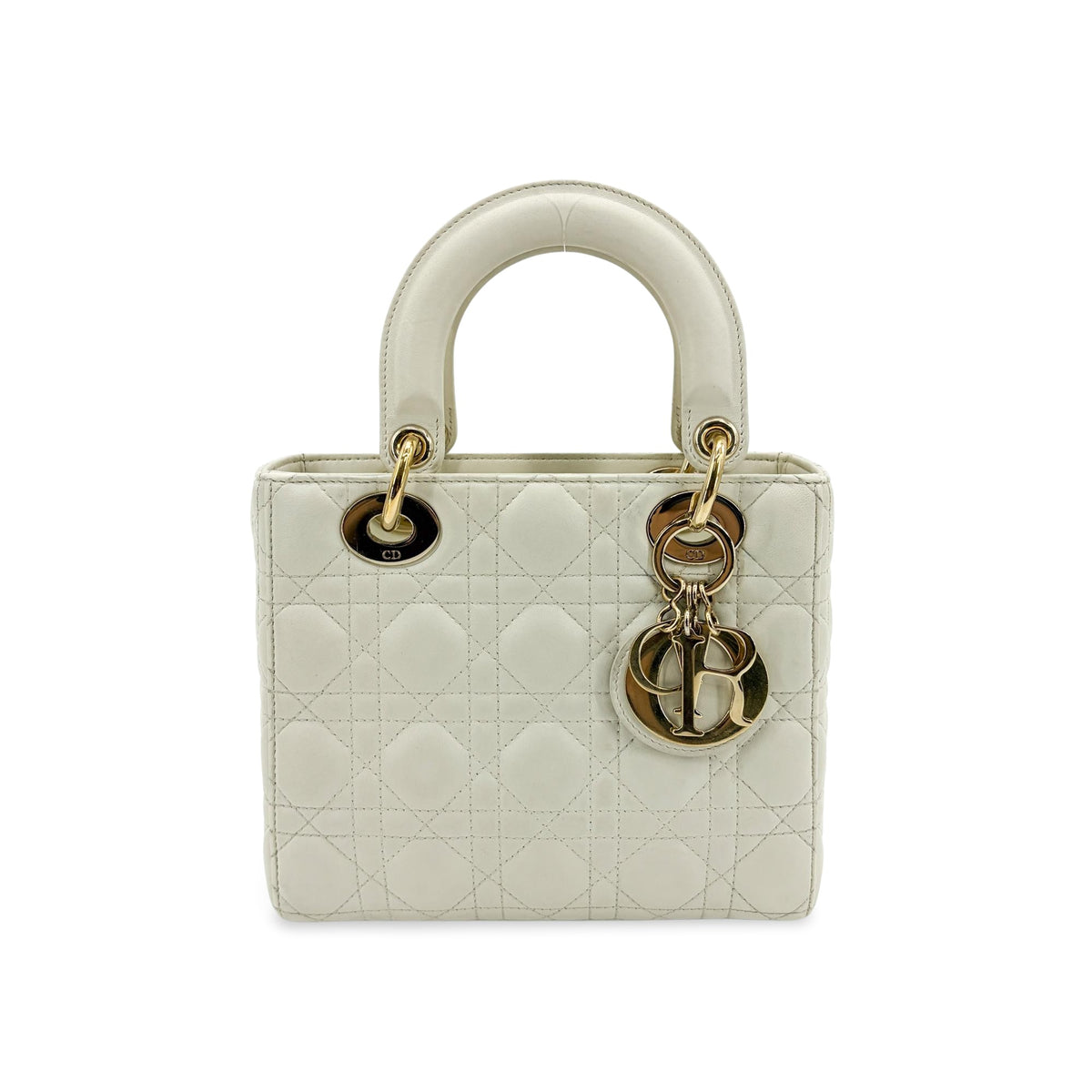 Christian Dior Lady Dior Grained Calfskin Gold Leather Handbag (Pre-Owned)