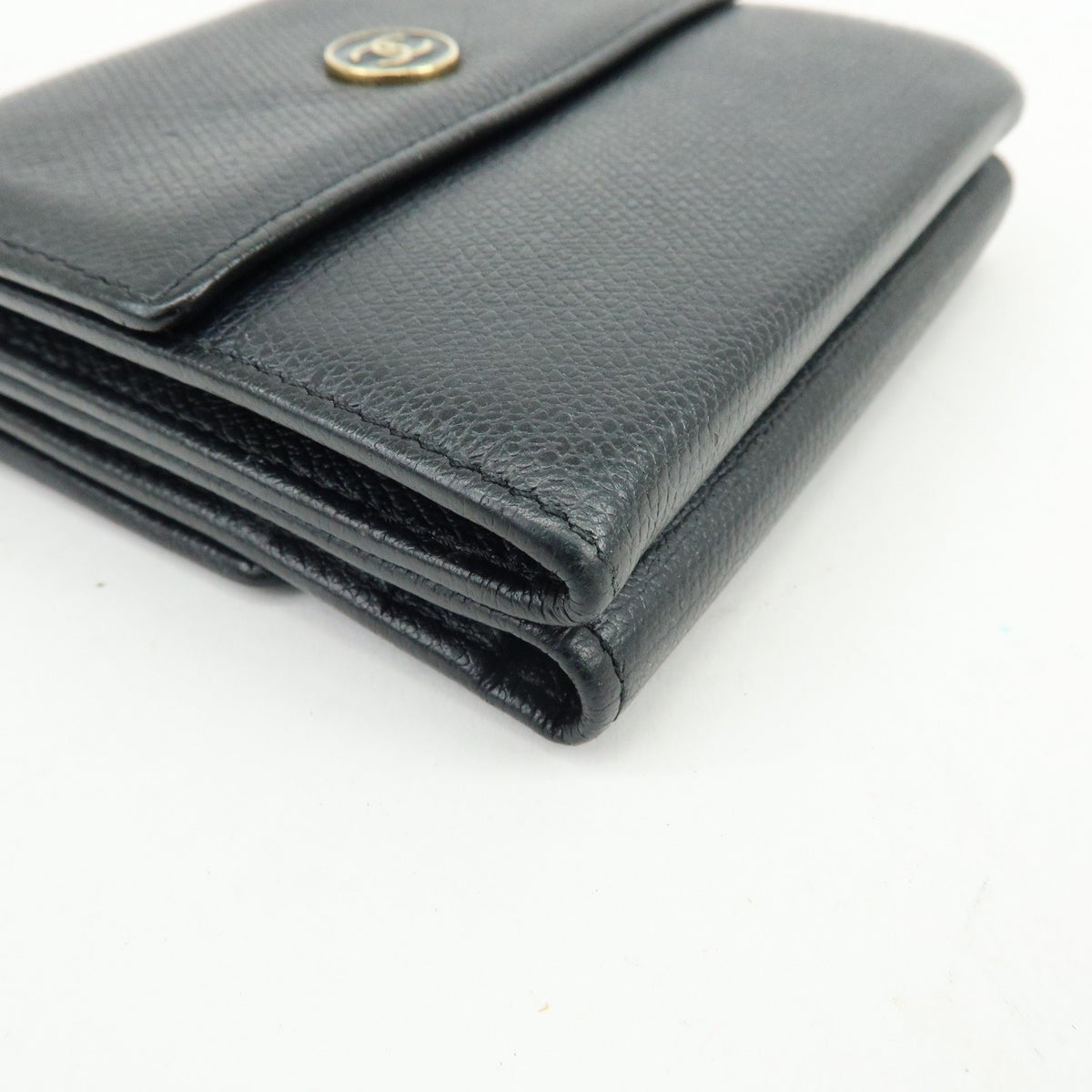 Chanel Cc Button Coin Purse Leather Black Calfskin Card Holders Accessory (Pre-Owned)
