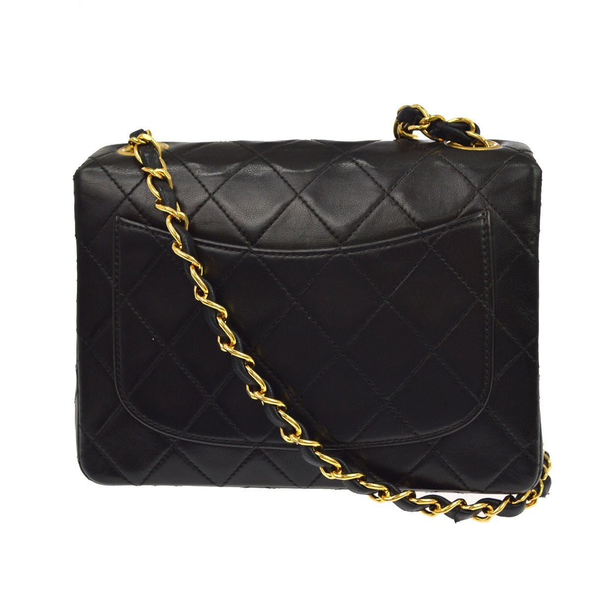 Chanel Vintage Square Classic Single Flap Quilted Lambskin Black Leather Handbag (Pre-Owned)