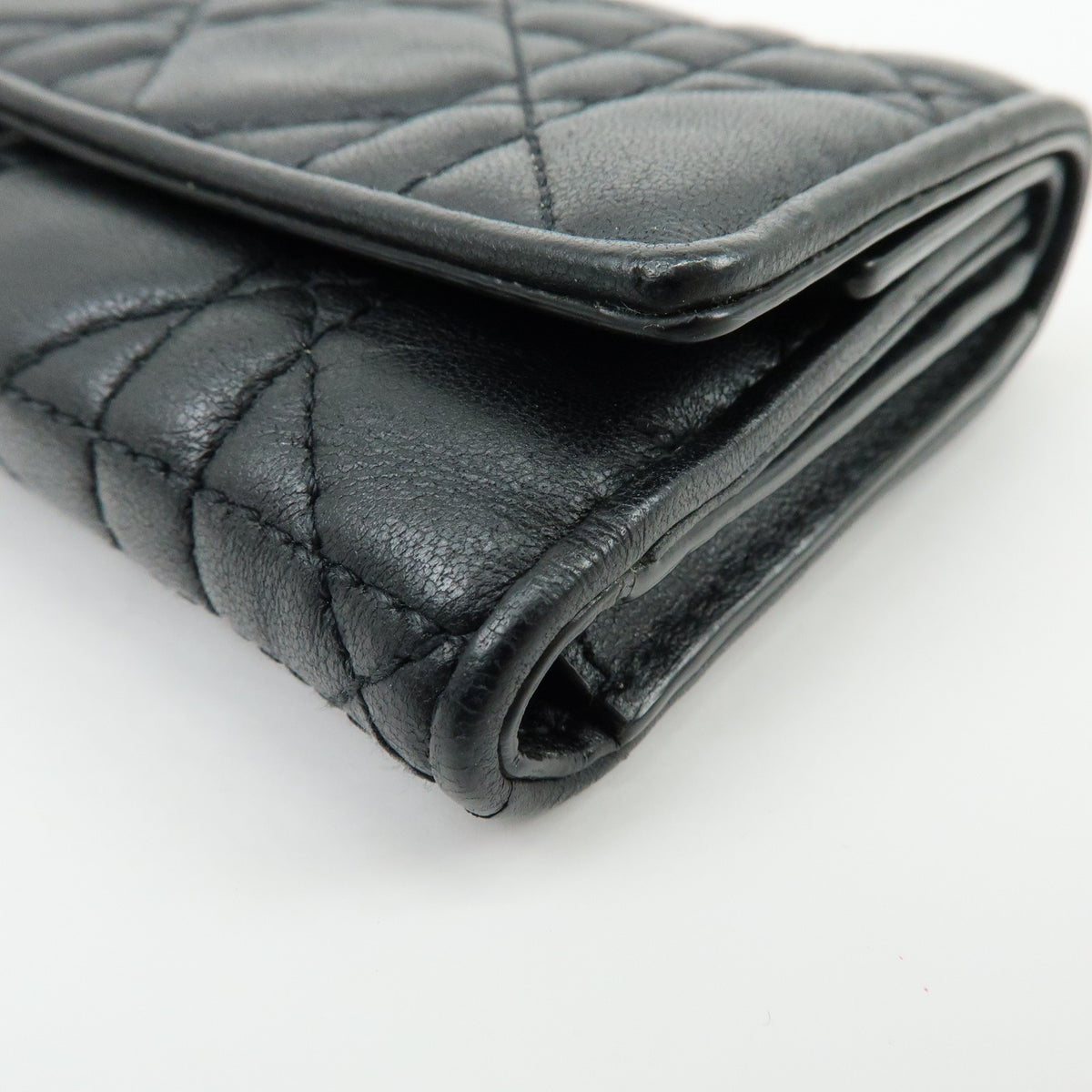 Christian Dior Lady Dior Lotus Cannage Quilt Lambskin Black Leather Wallets Accessory (Pre-Owned)
