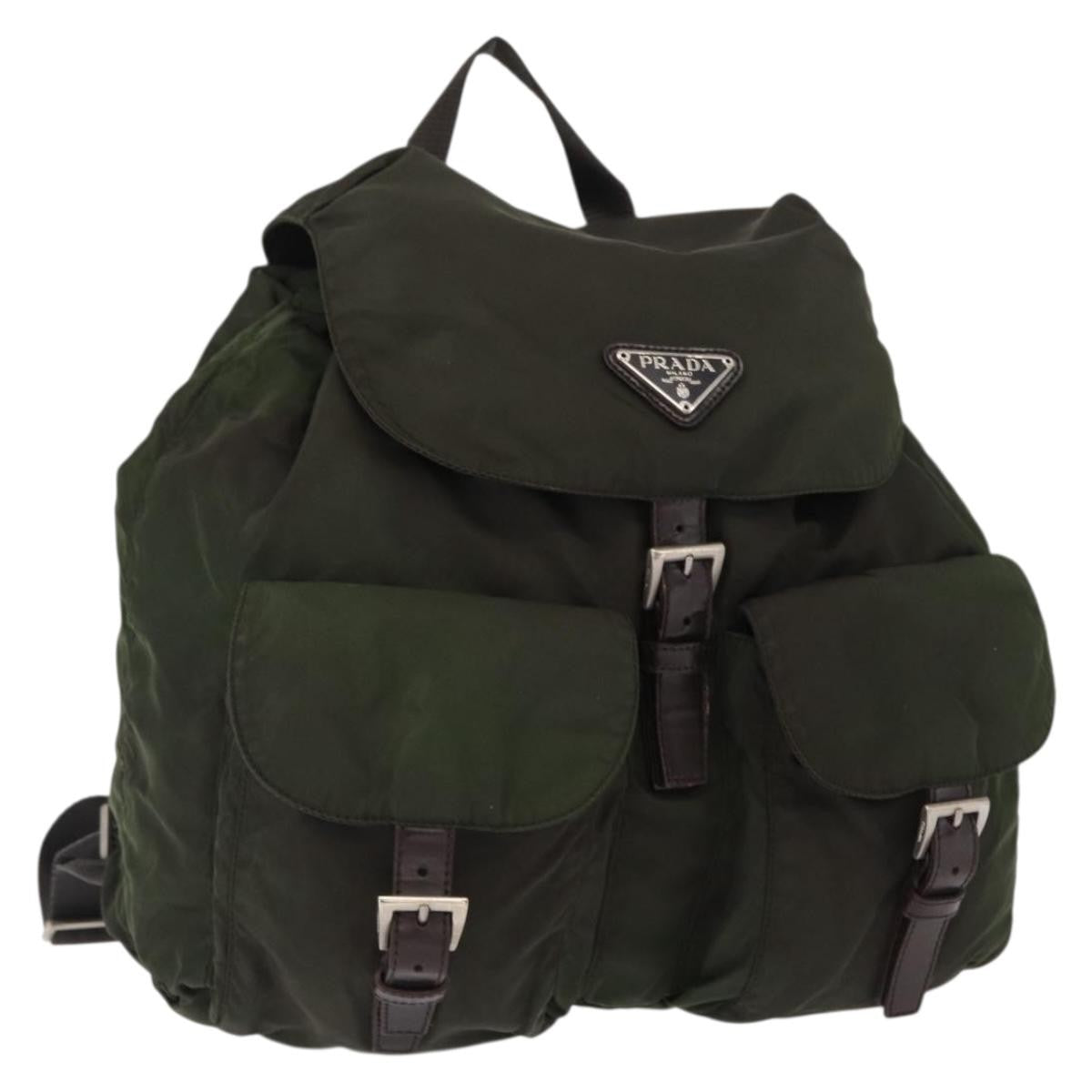 Prada Double Front Pocket Tessuto Khaki Nylon Backpack Bag (Pre-Owned)