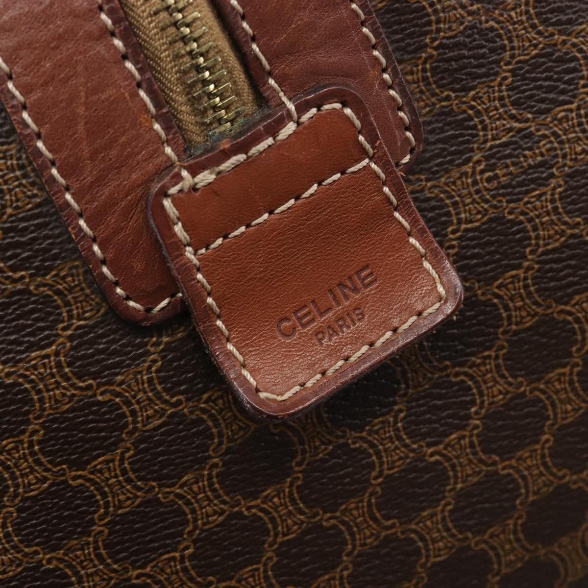 Celine Vintage Duffle Macadam Coated Canvas Brown Canvas Handbag (Pre-Owned)