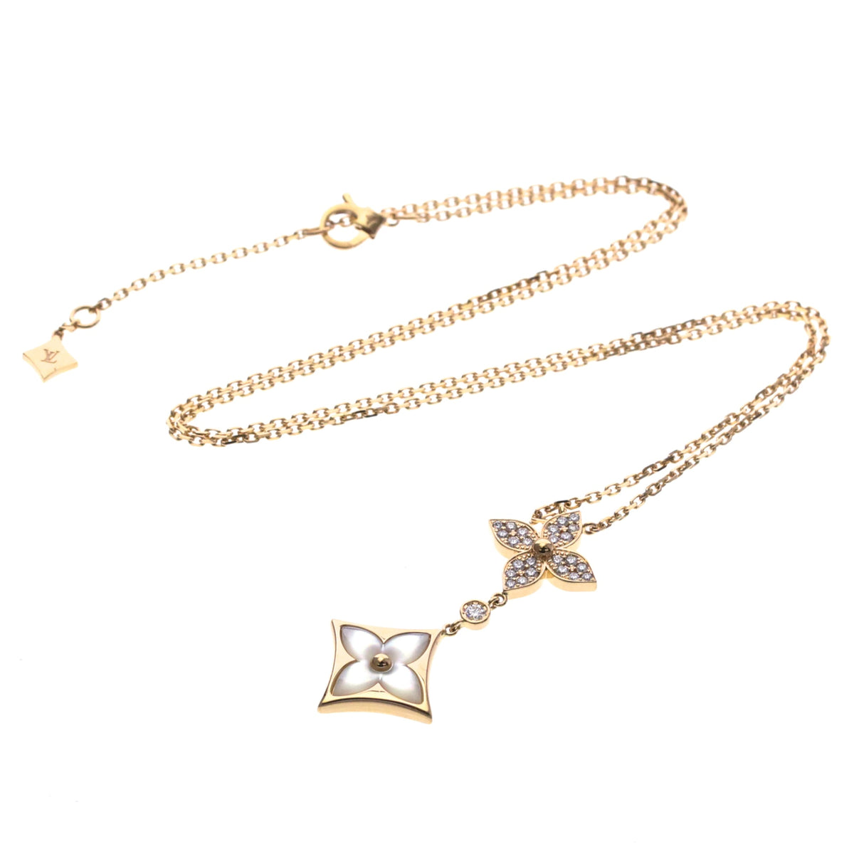 Louis Vuitton Color Blossom Lariat 18K Rose Gold With Mother Of Pearl And Diamond Gold Pink_Gold Necklace Jewelry (Pre-Owned)
