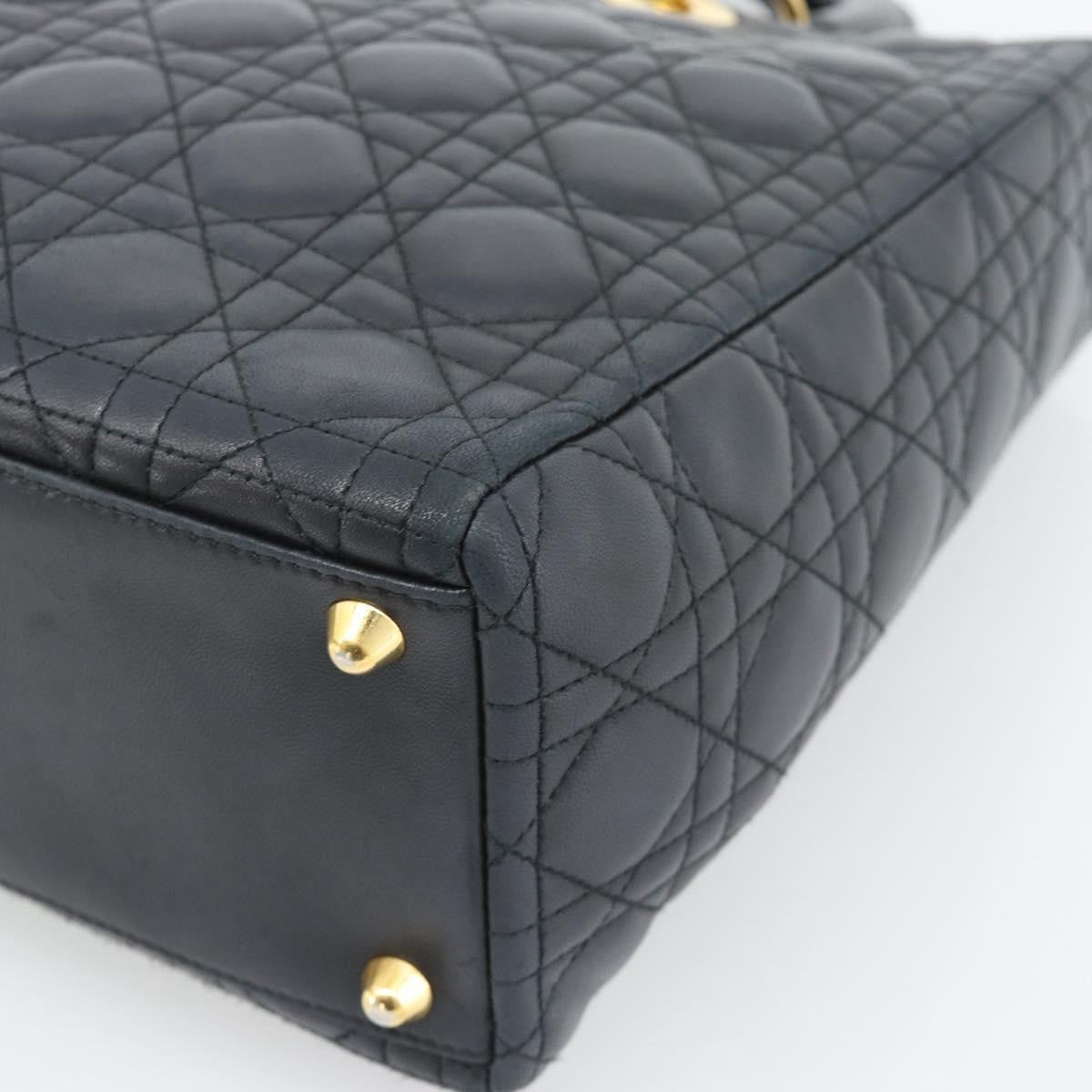 Christian Dior Lady Dior Cannage Quilt Lambskin Black Leather Handbag (Pre-Owned)