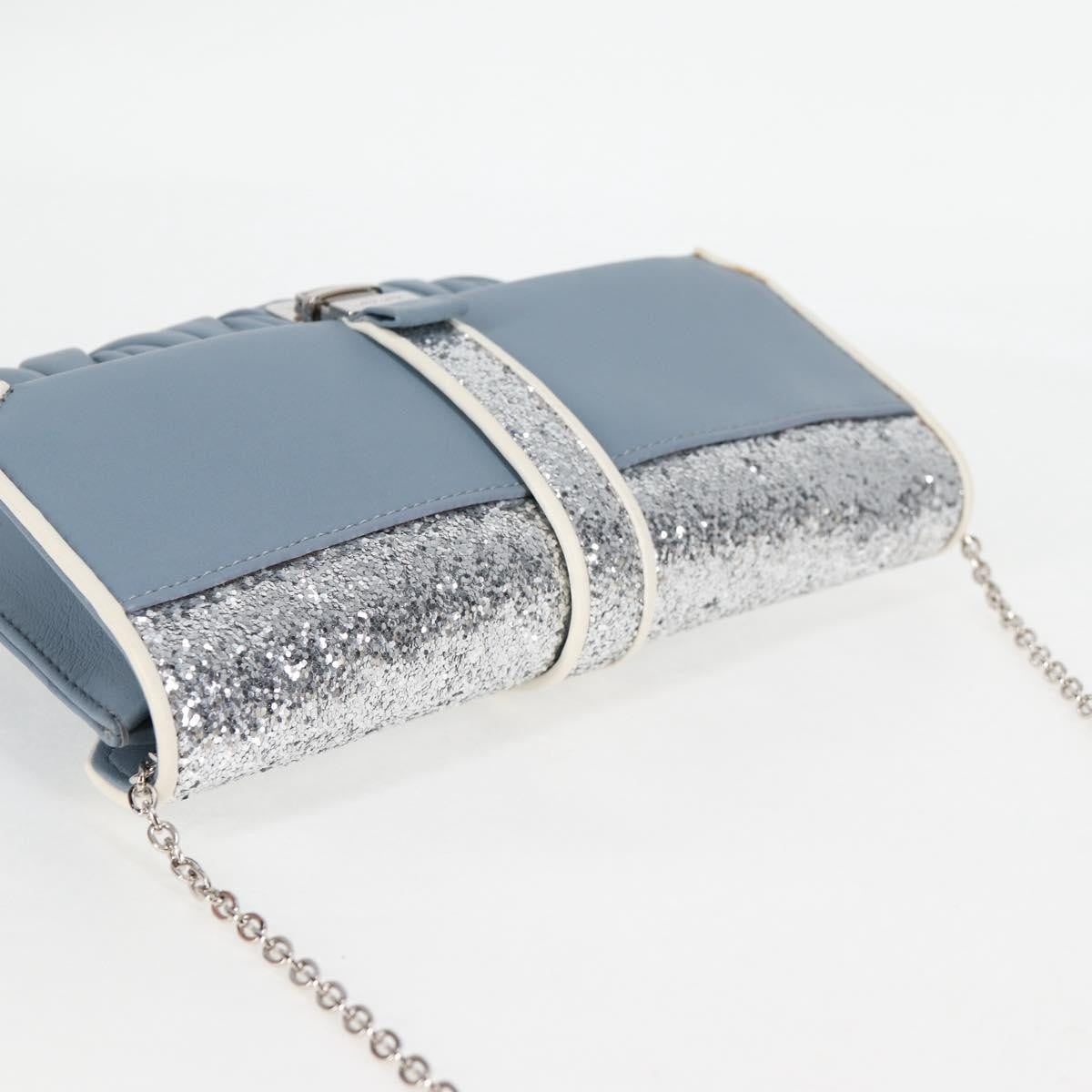 Miu Miu Madras Chain Clutch Matelasse Leather With Glitter Blue Leather Shoulder Bag Bag (Pre-Owned)