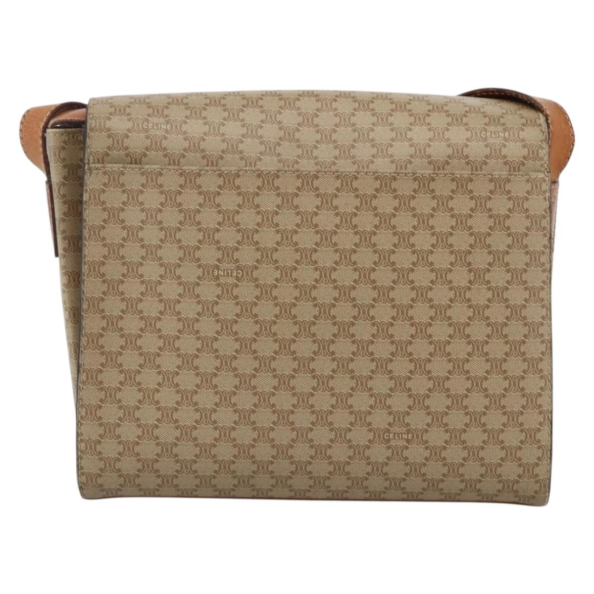 Celine Vintage Macadam Circle Logo Canvas And Leather Beige Canvas Shoulder Bag Bag (Pre-Owned)
