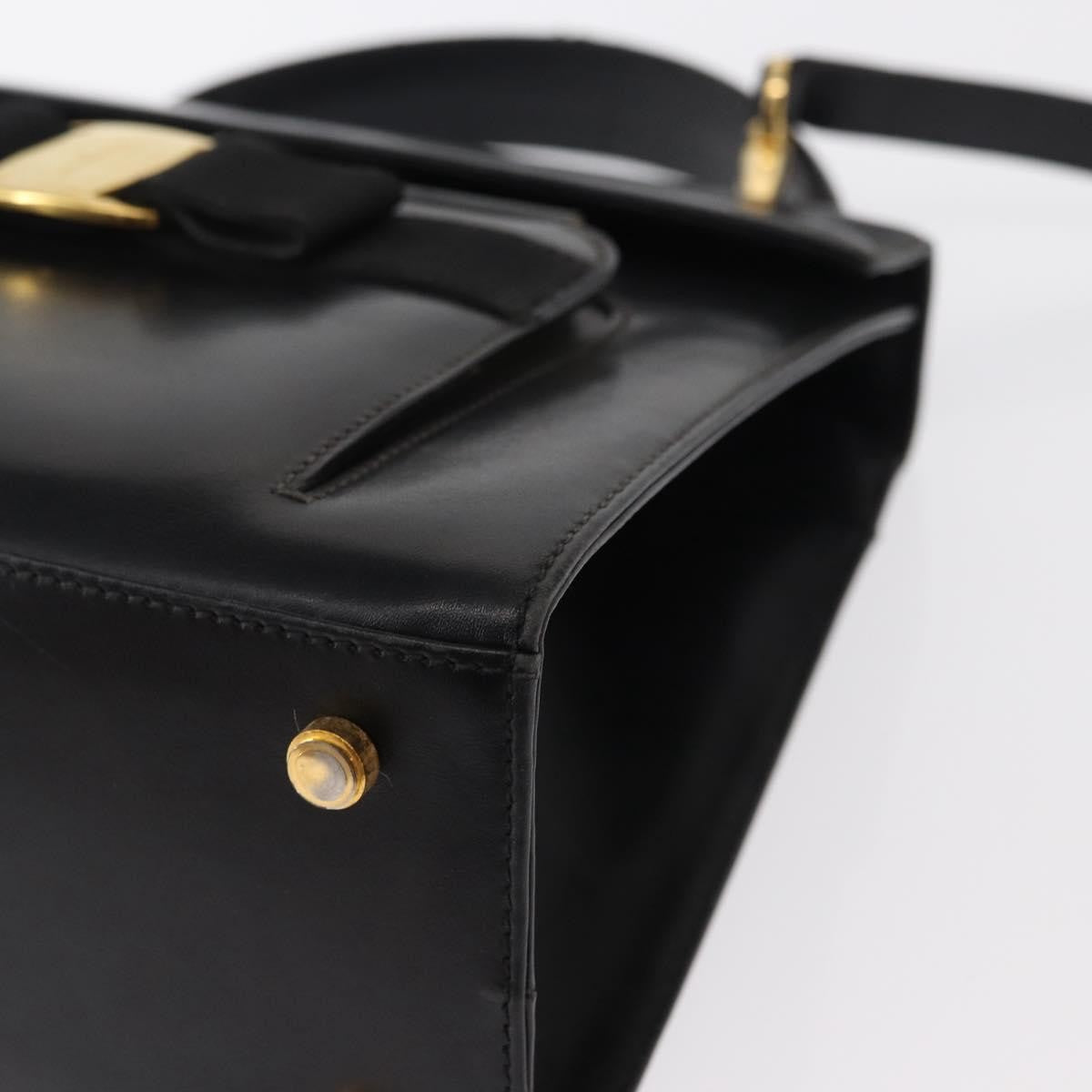 Salvatore Ferragamo Vintage Vara Bow Top Handle Leather Black Leather Handbag (Pre-Owned)