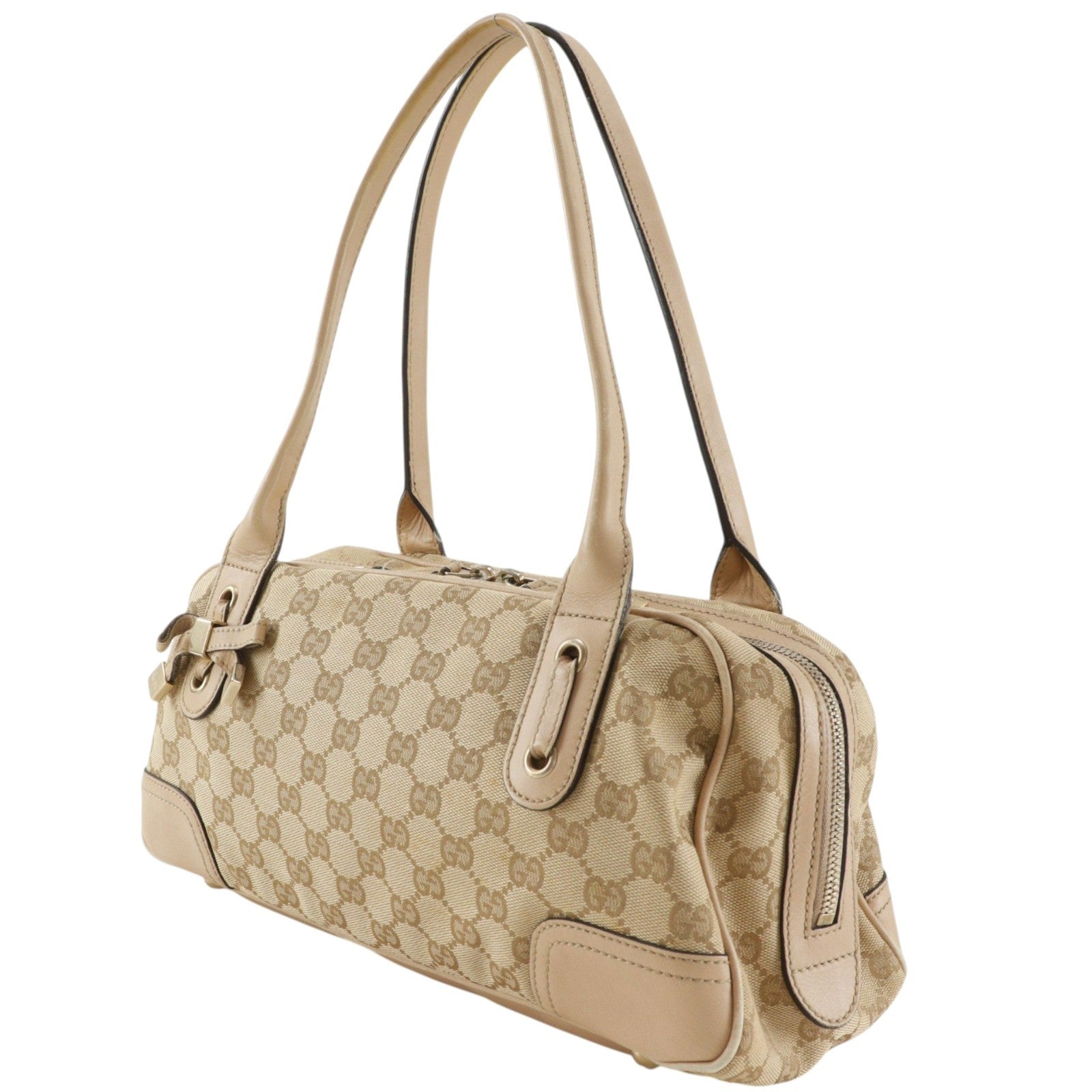 Gucci Princy Boston Gg Canvas And Leather Beige Canvas Handbag (Pre-Owned)