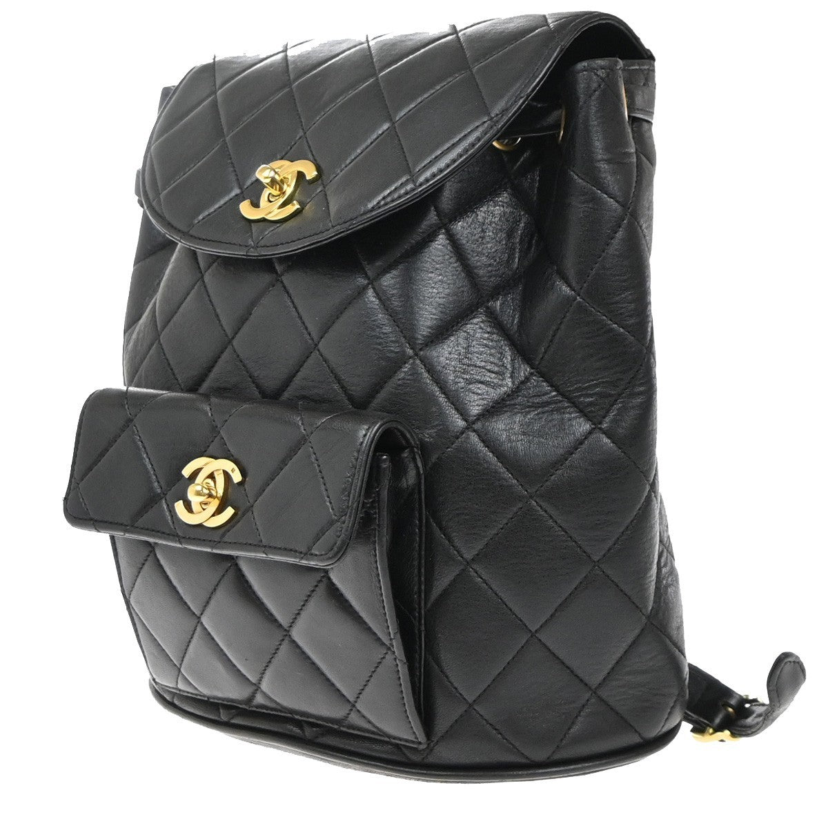 Chanel Duma Drawstring Quilted Leather Black Leather Backpack Bag (Pre-Owned)