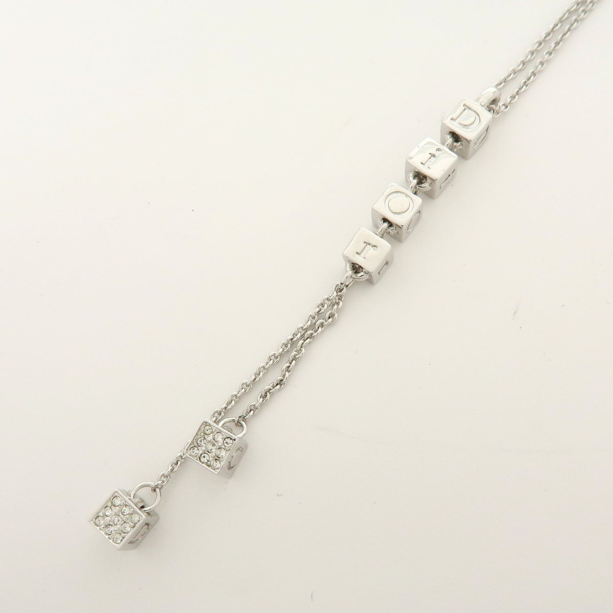 Christian Dior Logo Pendant Metal With Crystal Silver Metal Necklace Jewelry (Pre-Owned)